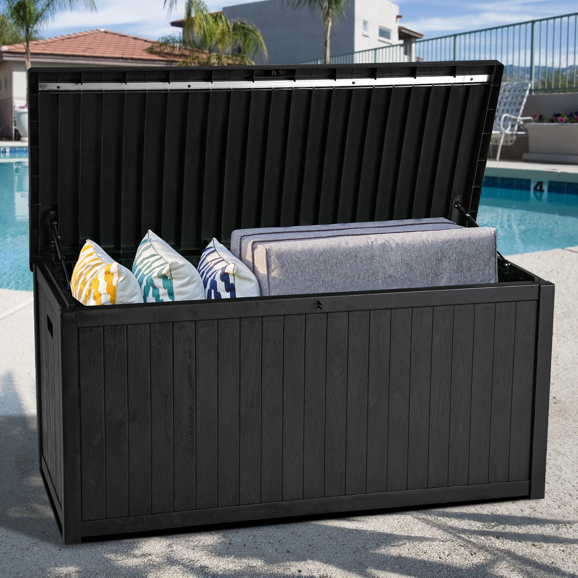 Dextrus 114 Gallon Large Storage Deck Box,Outdoor Storage Chest for Patio Cushions, Pool Accessories,Outdoor Furniture, and Sporting Goods - Water-resistant, Secure Locking System (Black)