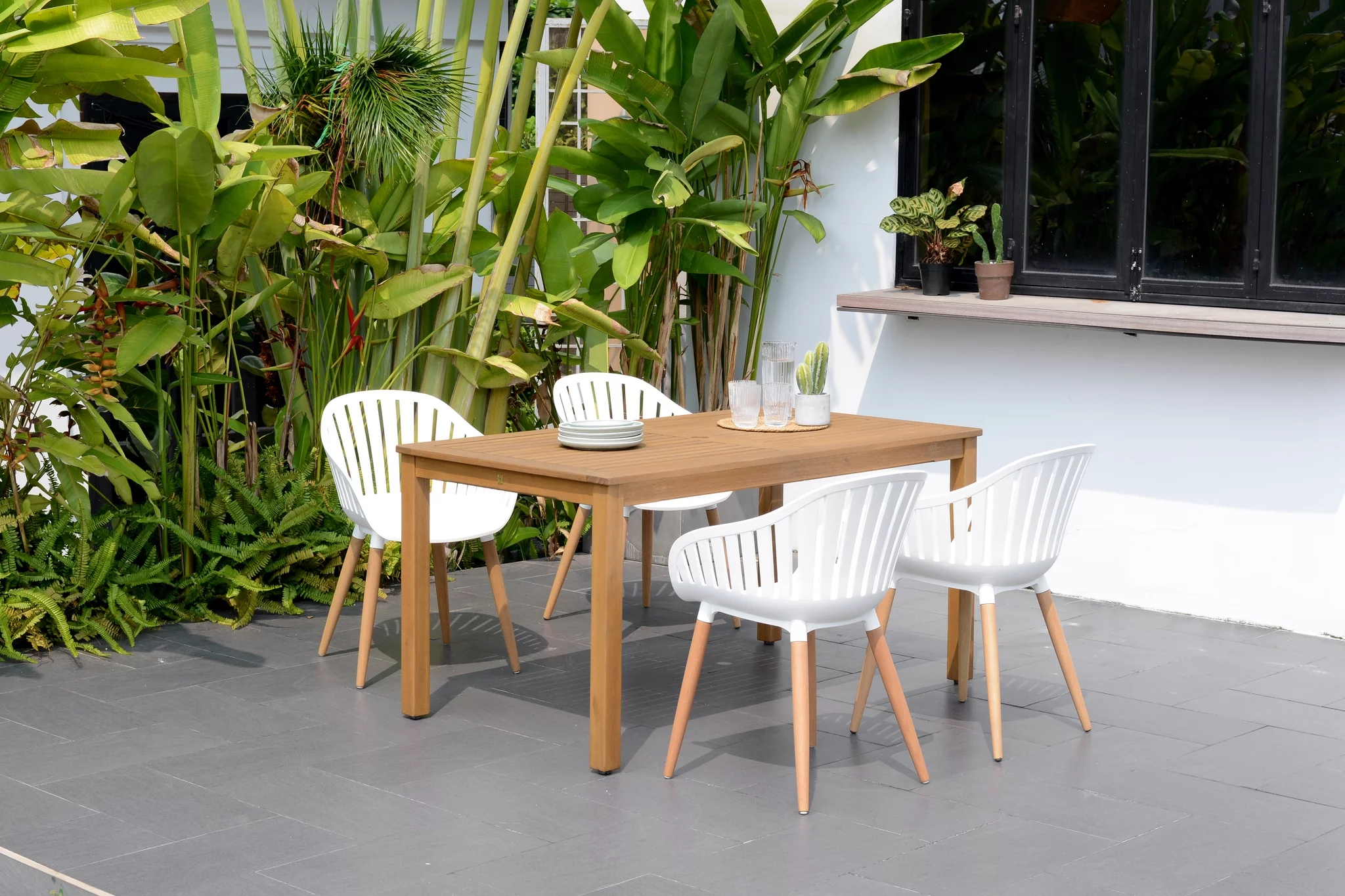 Amazonia Brisbane 5 Pieces Rectangular Outdoor Dining Set Teak Finish, Ideal for Patio
