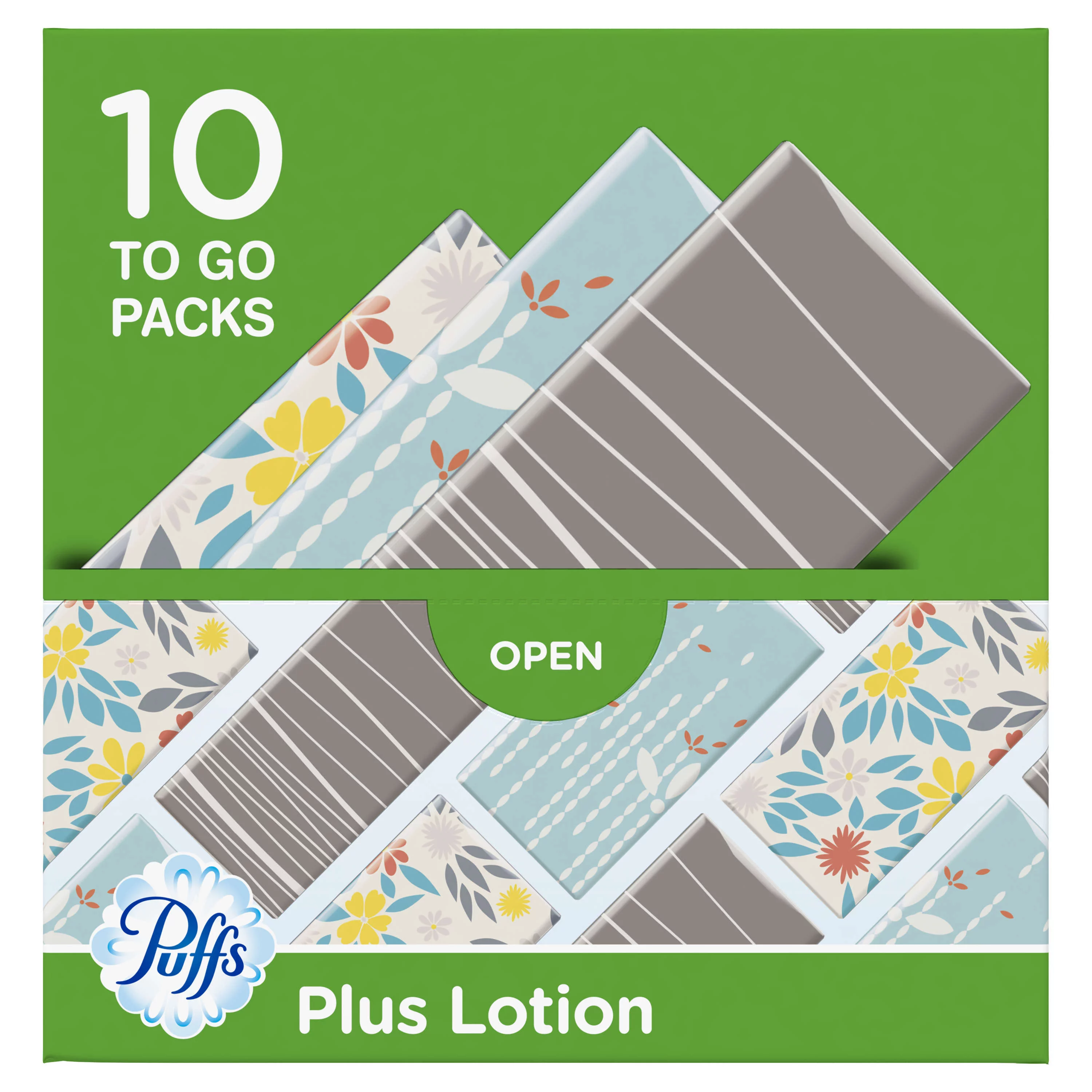 Puffs Plus Lotion Facial Tissues, 10 To Go Packs, 10 Tissues per Pack