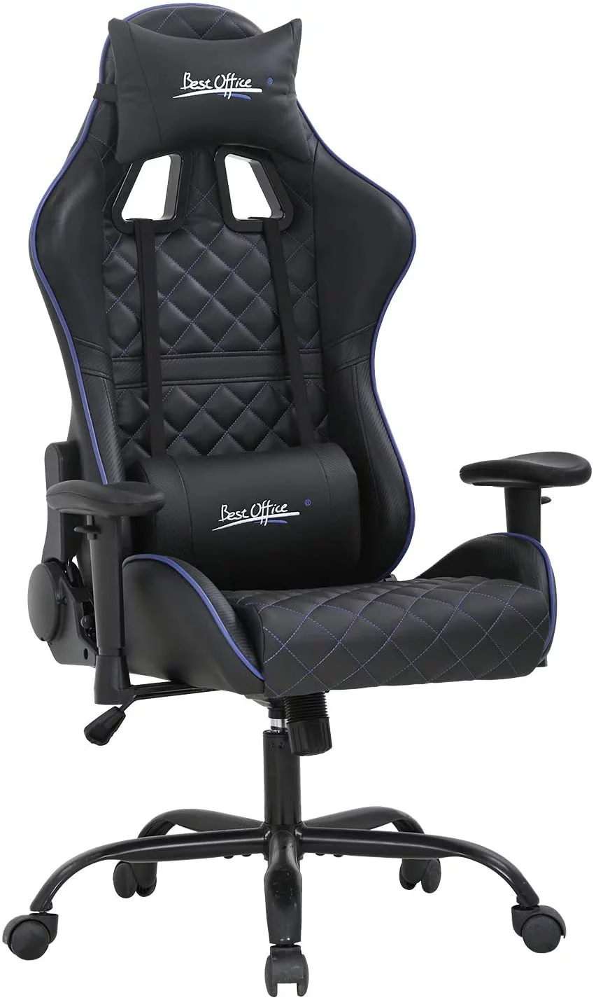 PC Gaming Chair Home Office Chair Ergonomic Computer Chair with Lumbar Support Headrest Adjustable Armrest Rolling Swivel E-Sports Racing Chair Desk Task Chair (Blue)