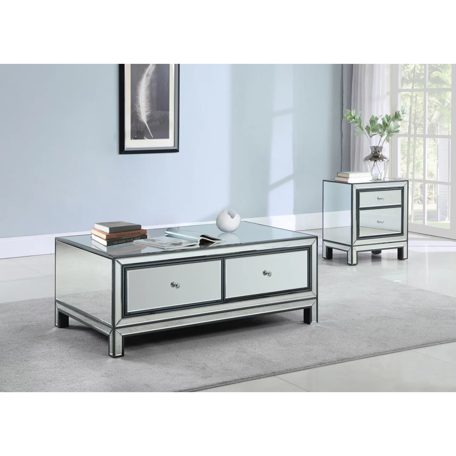 Coaster 2 Drawer Rectangular Coffee Table in Black Titanium and Silver