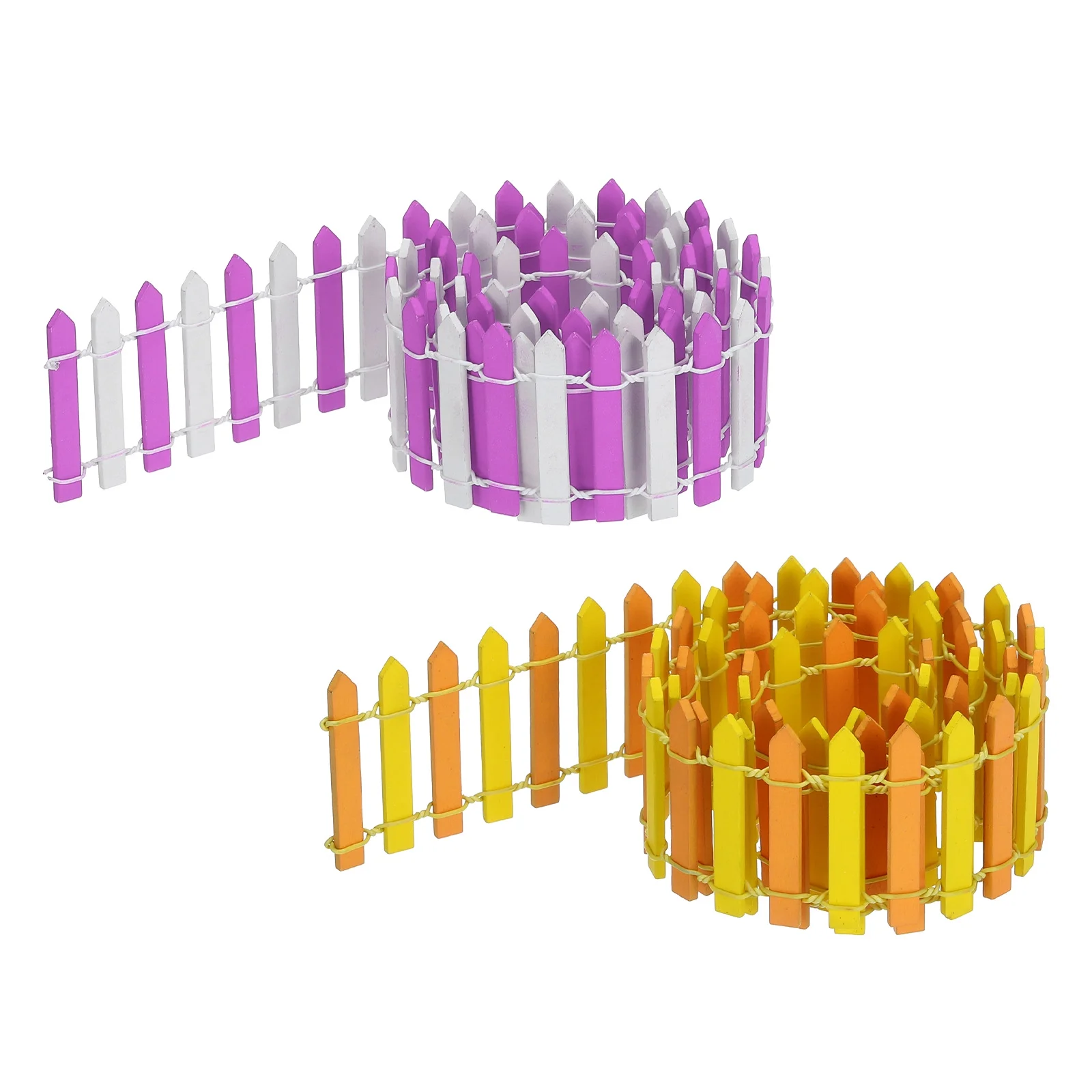 Uxcell 2pcs 35 Inch Miniature Garden Fence, Mini Ornament Wood Picket Fence Yellow Orange, Purple White