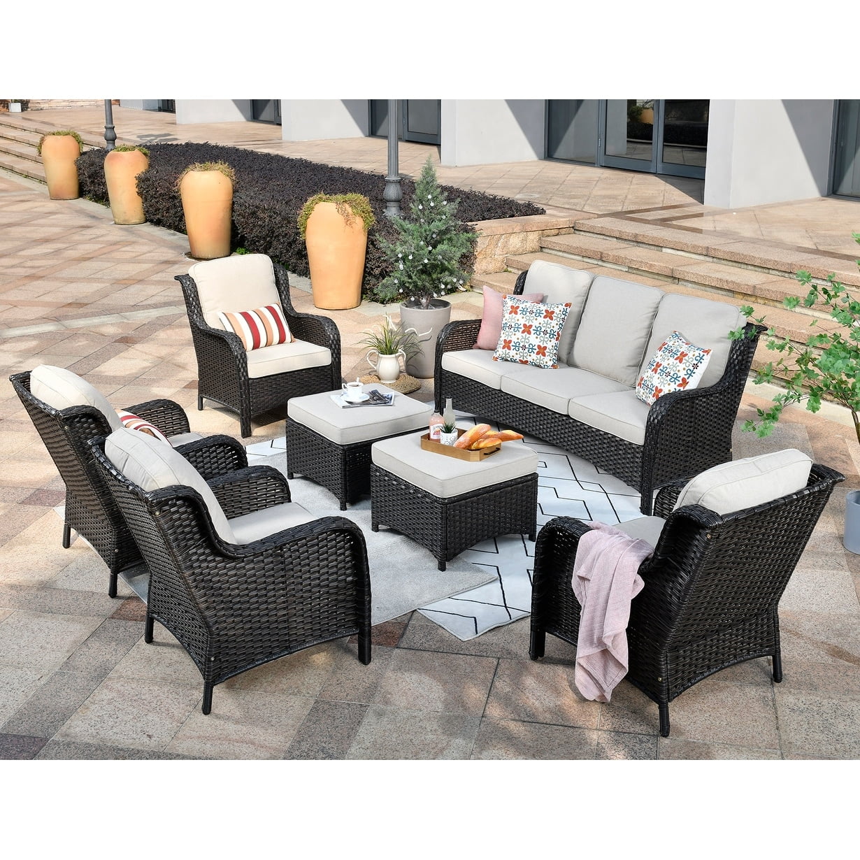 OVIOS  7-piece Patio Conversation Furniture Set Beige