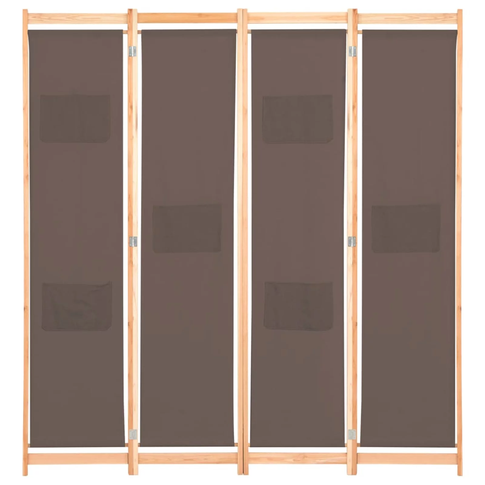 Anself 4-Panel Folding Room Divider, Fabric Freestanding Partition Panel Screen Wood Frame Brown for Bedroom, Bathroom, Living Room, Dining Room, Home Furniture 62.9 x 66.9 Inches (W x H)