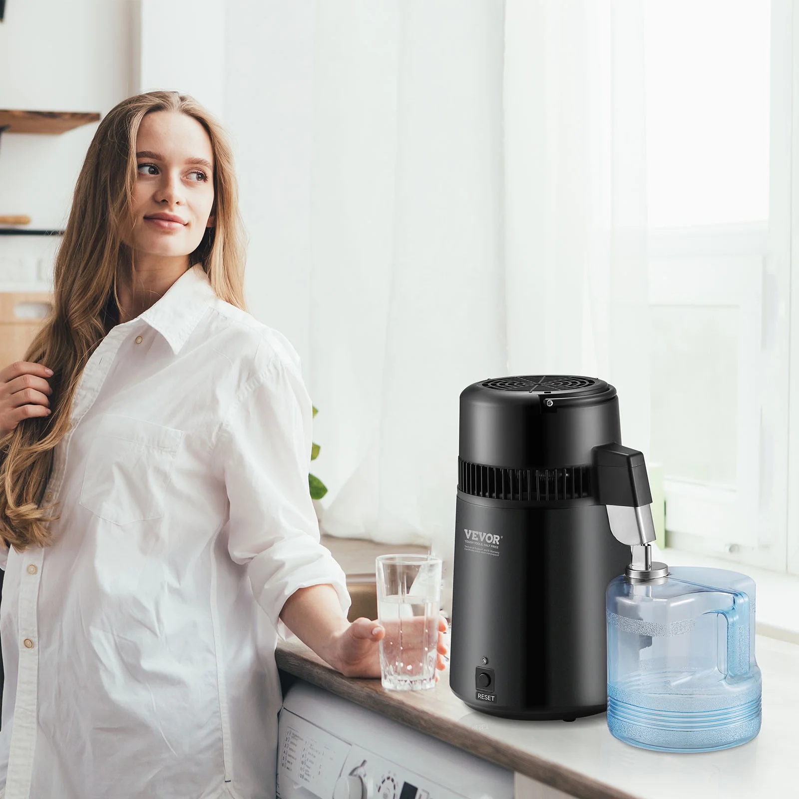 SKYSHALO 4L Water Distiller Purifier Machine Countertop Stainless Steel Interior