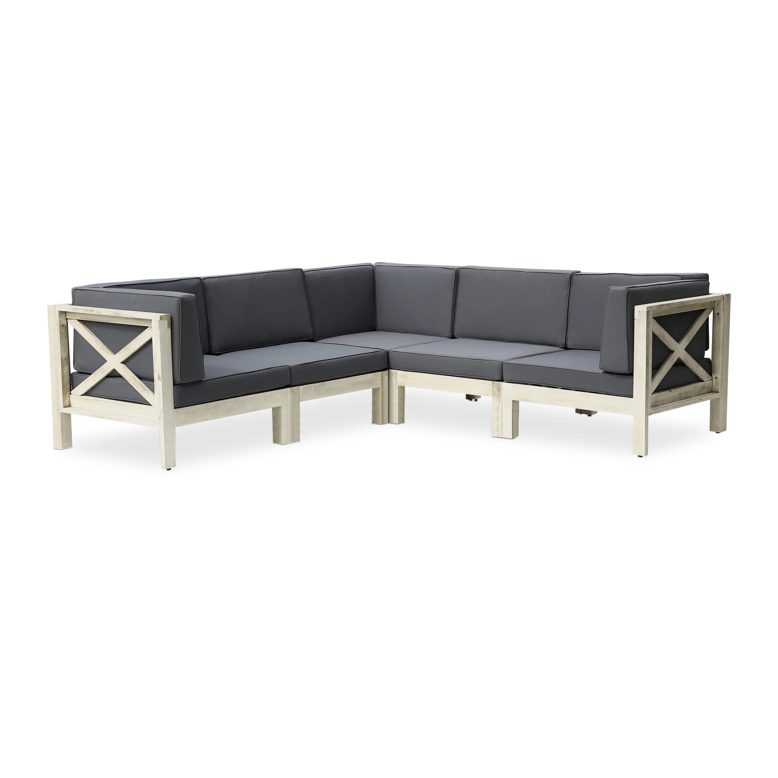 GDF Studio Keith Outdoor Acacia Wood 5 Seater Sectional Sofa Set, Gray