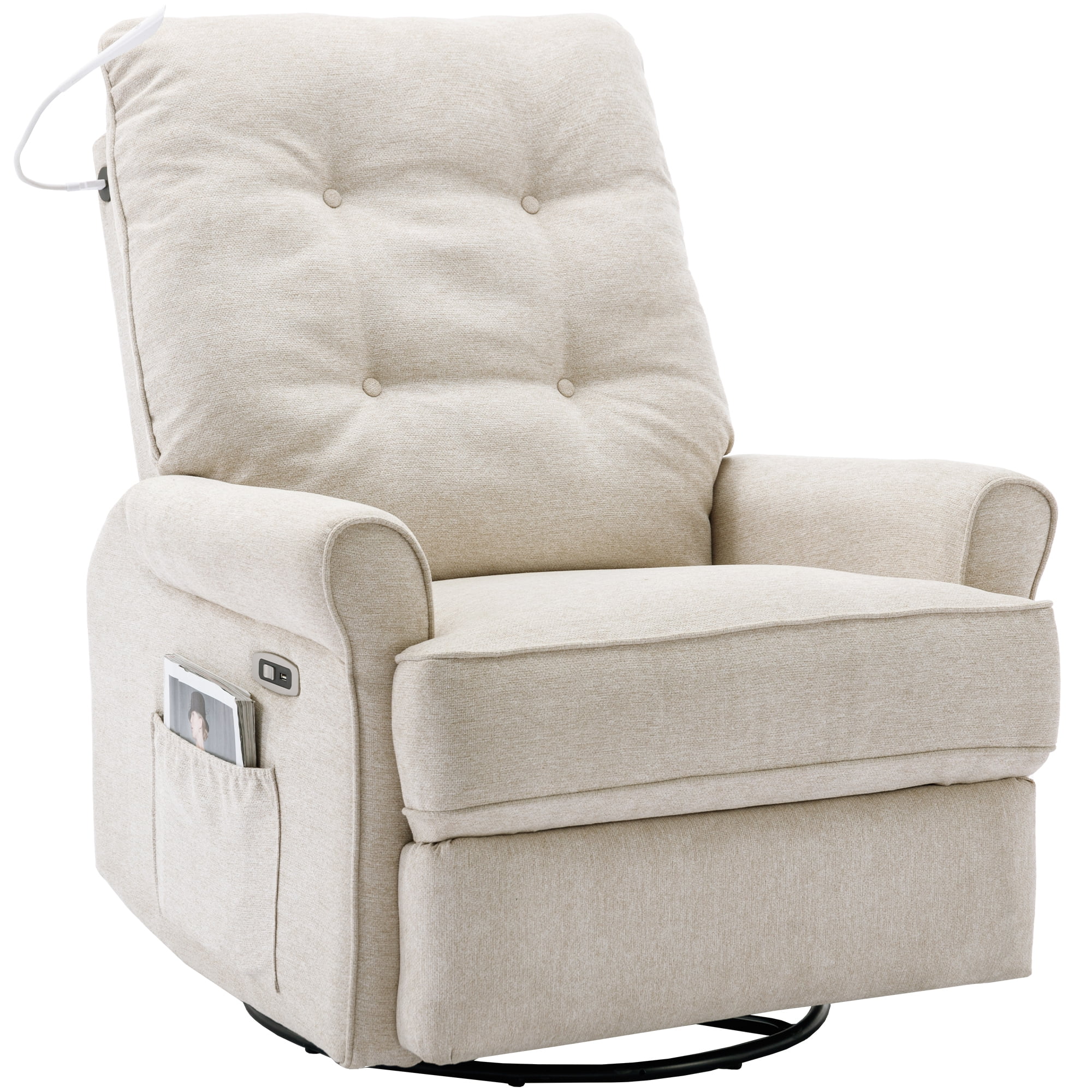 EUROCO Power Lift Recliner Chair Recliners for Elderly with Touch Sensitive Lamp ,270 Degree Linen Swivel Recliner Chair for Living room with Side Pocket,USB Port,Cream