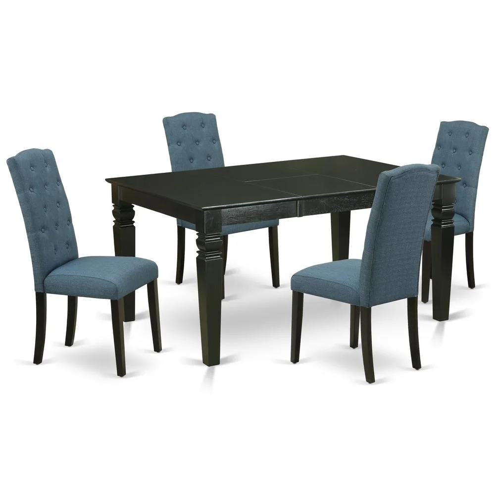 East West Furniture Weston 5-piece Wood Dining Set in Black/Blue
