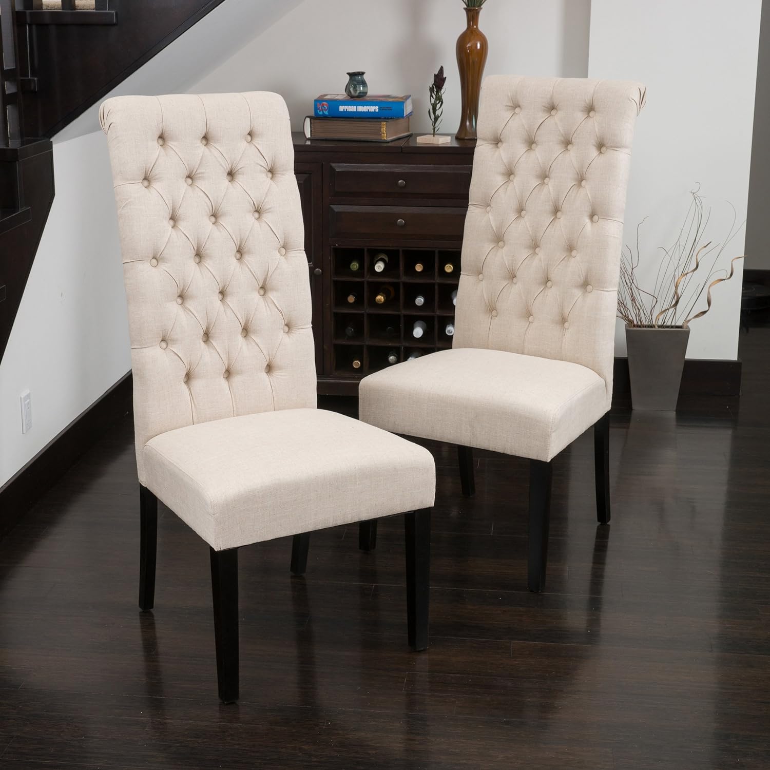 HYUN CKH Tall Tufted Dining Chairs, 2-Pcs Set, Dark Beige