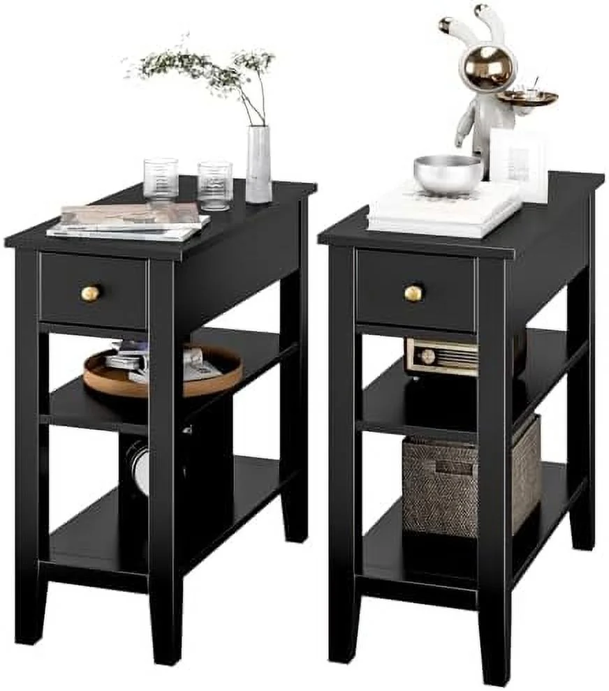 TJCGDTY Night Stand  End Tables with  Drawer and 2 Tiers   23.6"  Bookshelf for Bedroom  Living Room  Easy Assembly (White)