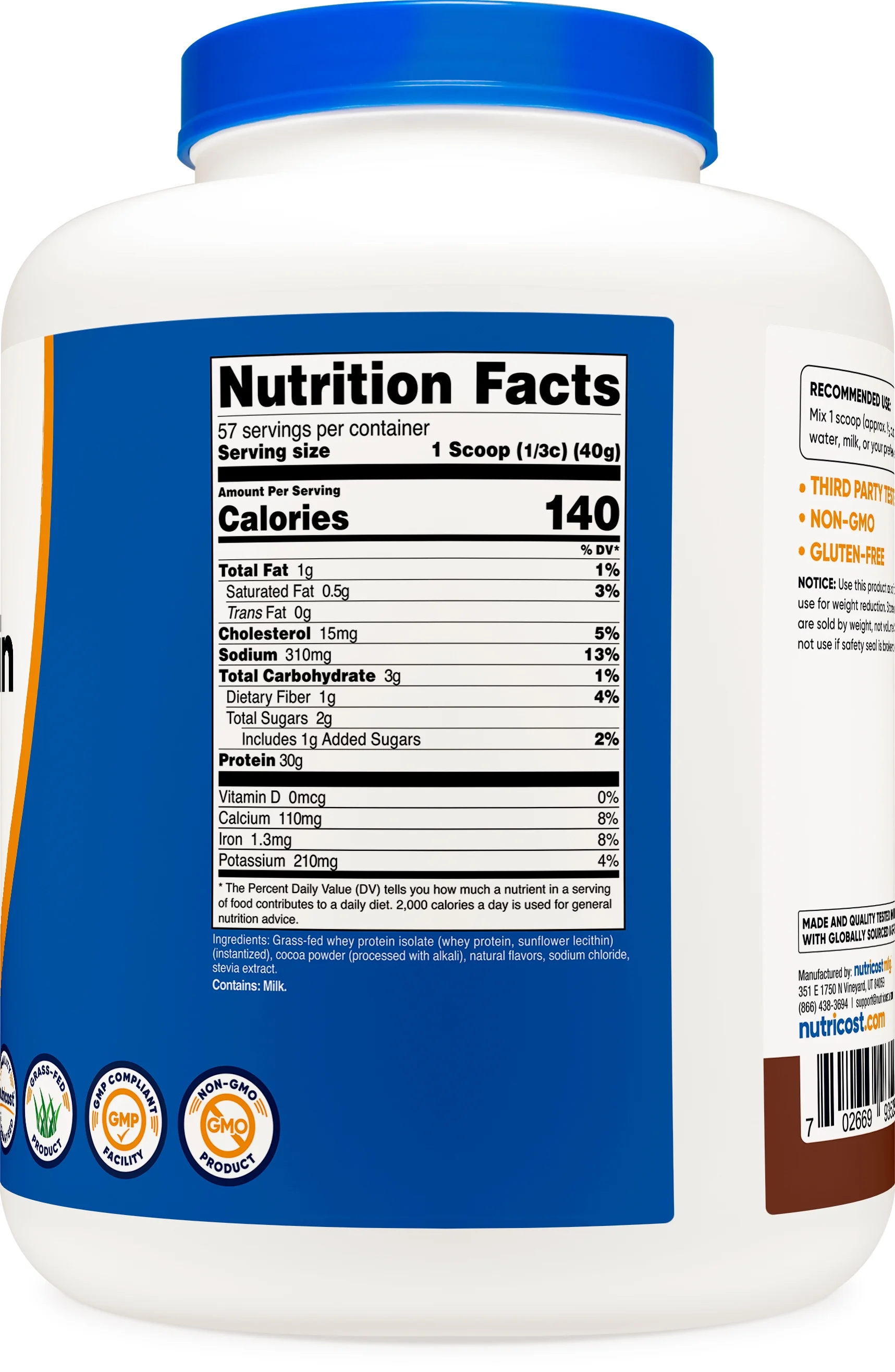 Nutricost Grass-Fed Whey Protein Isolate Powder (Chocolate) 5LBS - Non-GMO