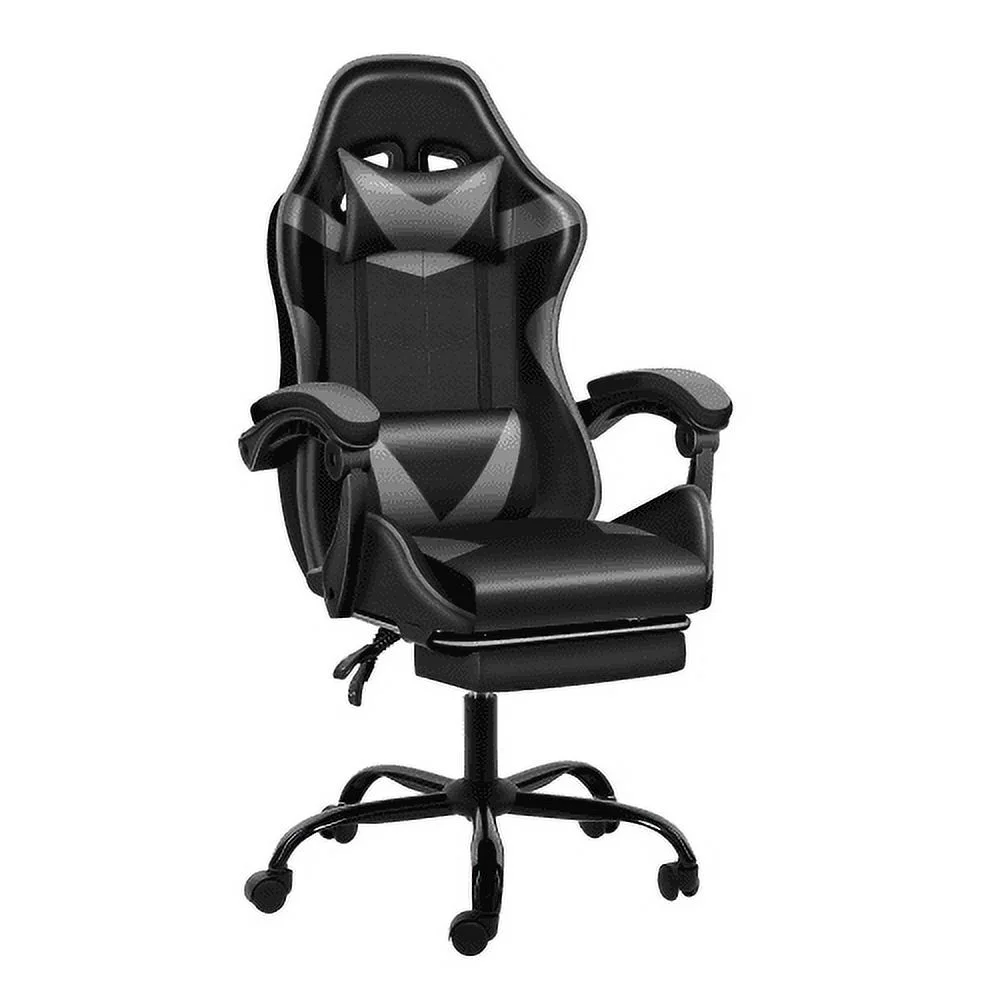 Racing Video Backrest and Seat Height Recliner Gaming Office High Back Computer Ergonomic Adjustable Swivel Chair, With footrest, Black/Grey
