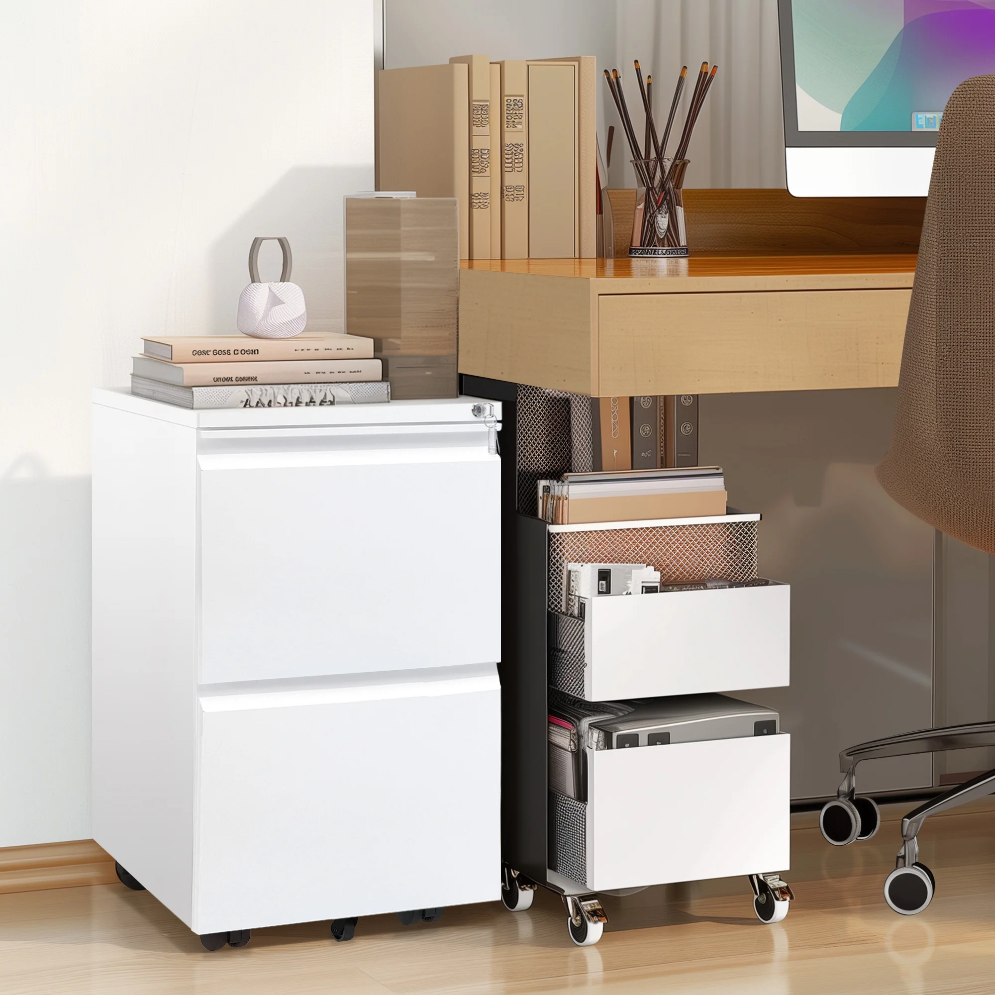 ModFusion 2-Drawer File Cabinet, Lockable, Portable, Legal, Letter, A4  Size, White