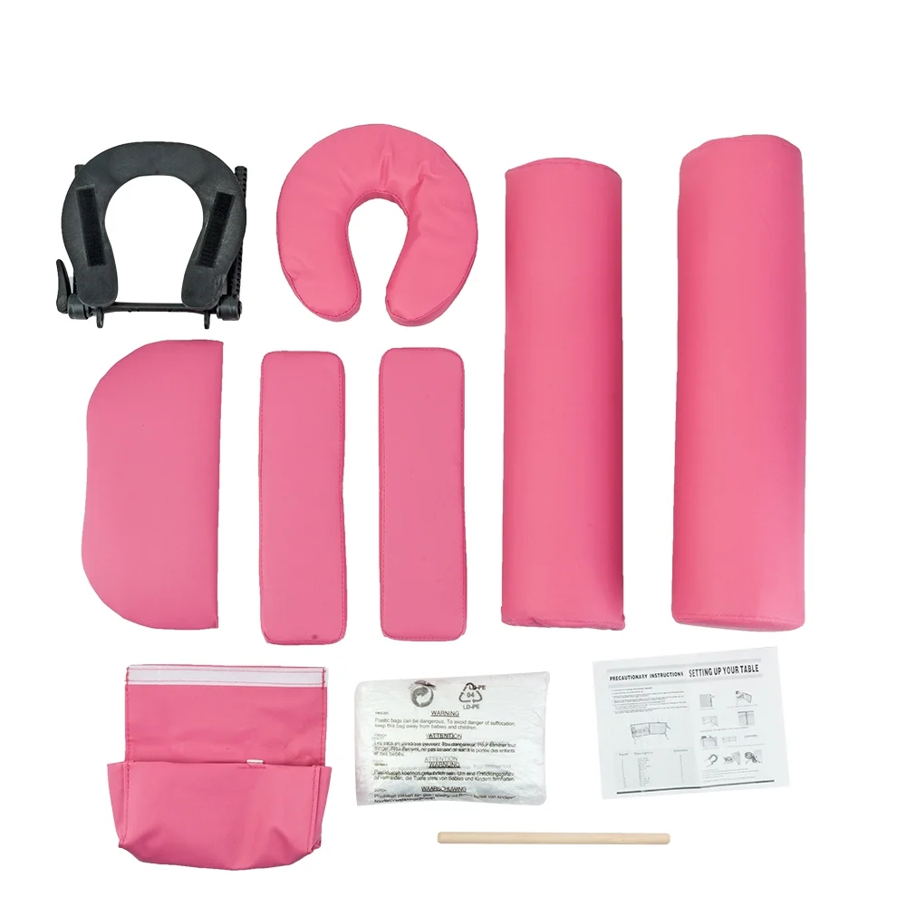 SalonMore Professional Massage Table Bed Portable Facial SPA Bed 3 Fold Wooden Frame Pink