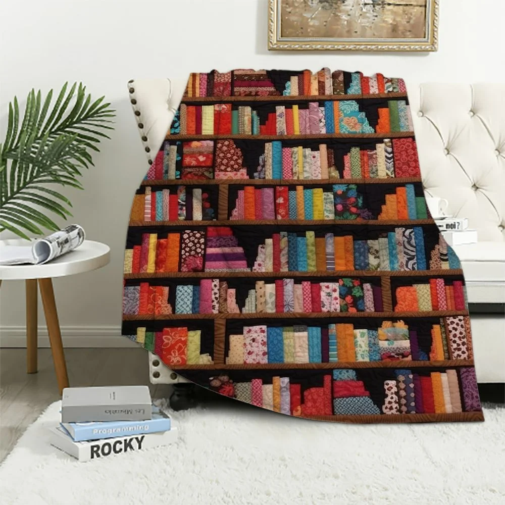 COMIO ART & ARTIFACT Library Books Quilted Throw Blanket