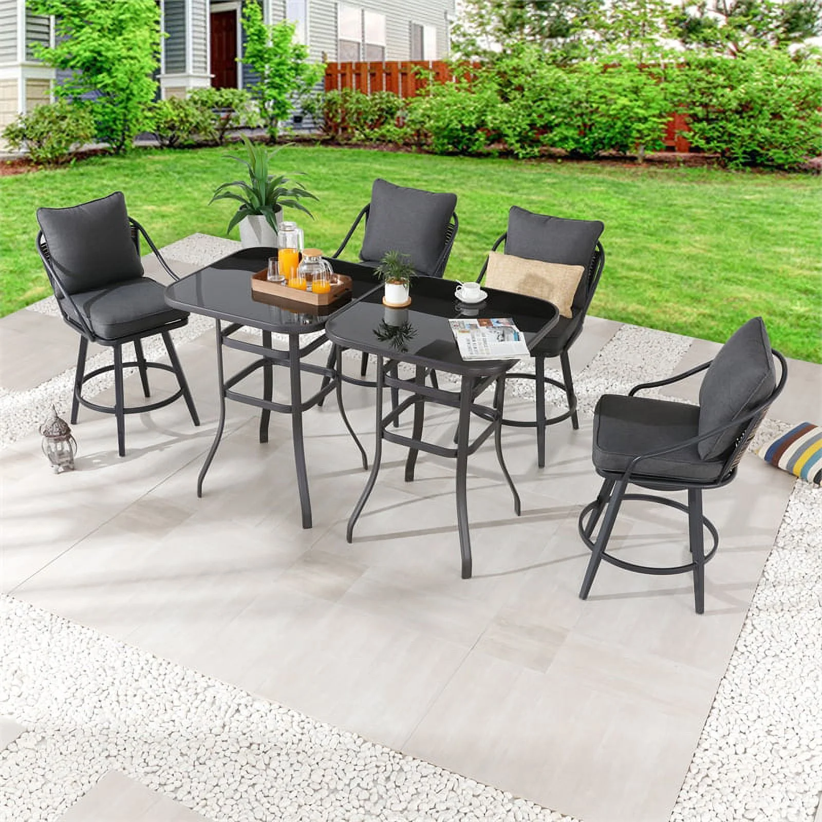 Patio Festival Fabric 3-Piece Outdoor Bistro Set in Black/Gray