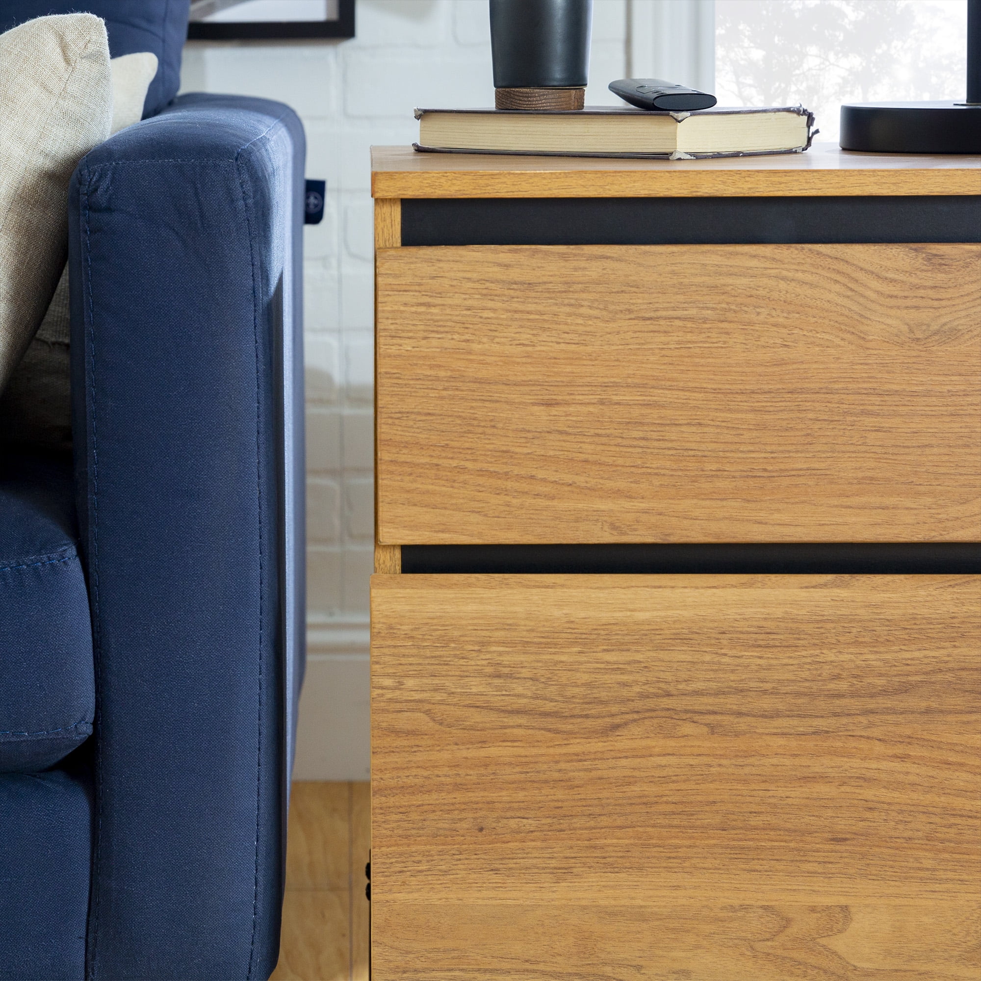 Walker Edison Industrial 2-Drawer Nightstand, Set of 2, English Oak