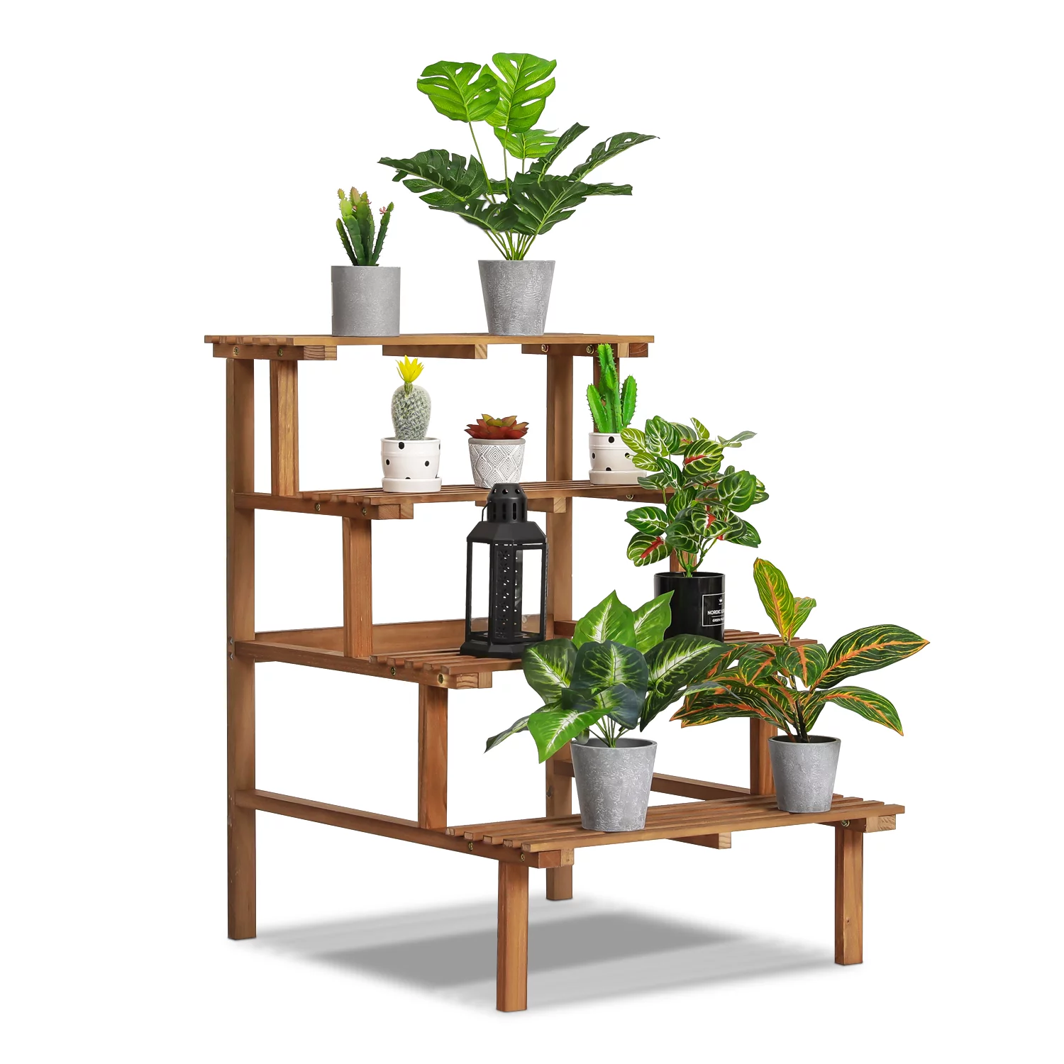 MoNiBloom Wood 4 Tiers Plant Stand, Flower Rack Shelf Step, Carbonized, for Garden