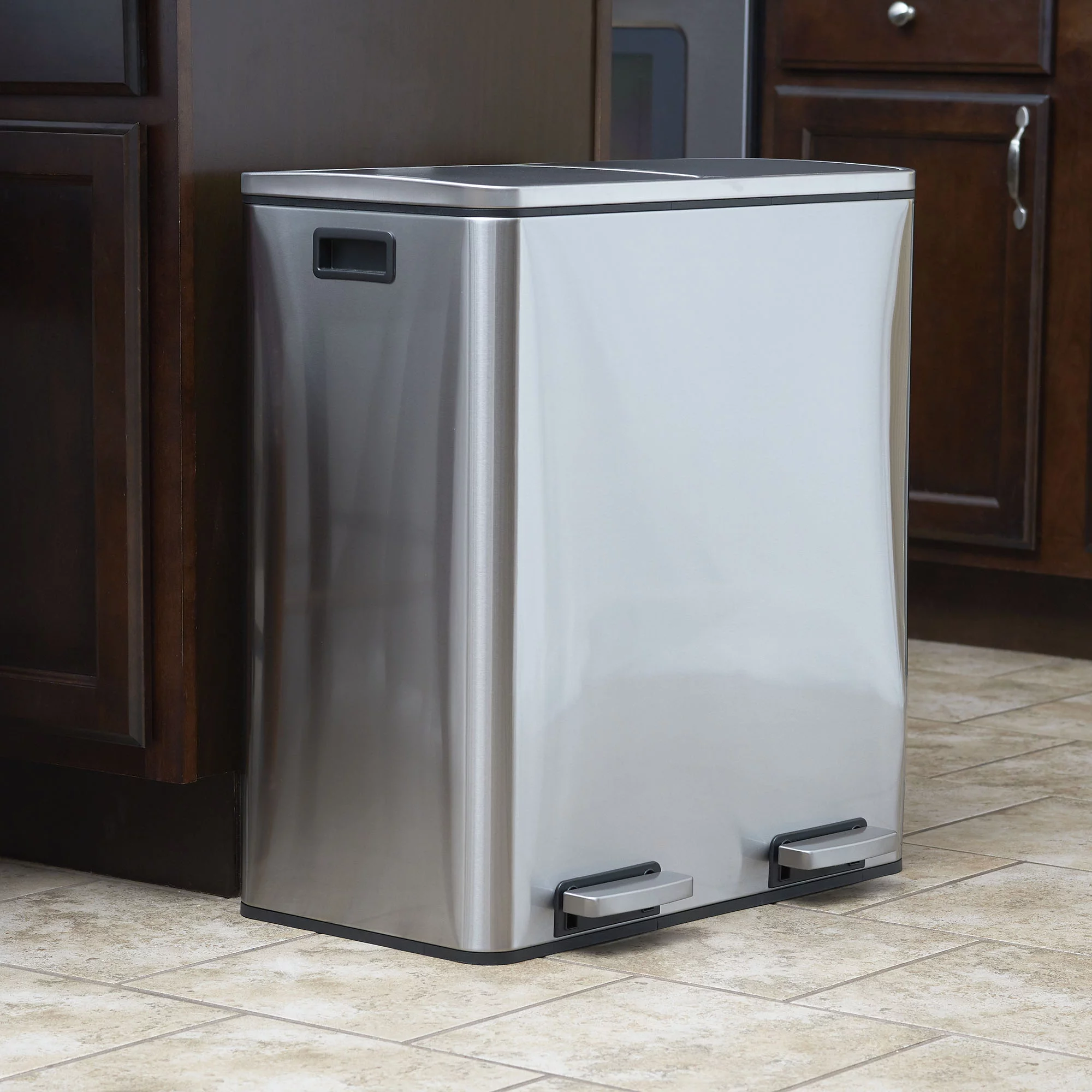 Design Trend Dual Compartments Stainless Steel Kitchen Step On Garbage Can and Recycle, 8 gal