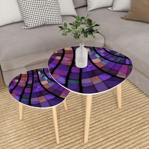 CHDEUSL Small Coffee Nesting  Abstract Stained Glass Mosaic Triangle End  Center   Modern   Room Bedroom Balcony