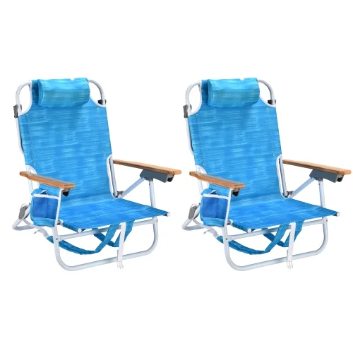 ZIQIAN 2PCS Backpack Beach Chairs for Adults Beach towel backpack beach chairs for adults 5 position chair with pouch folding lightweight positions back pack 13 inch high