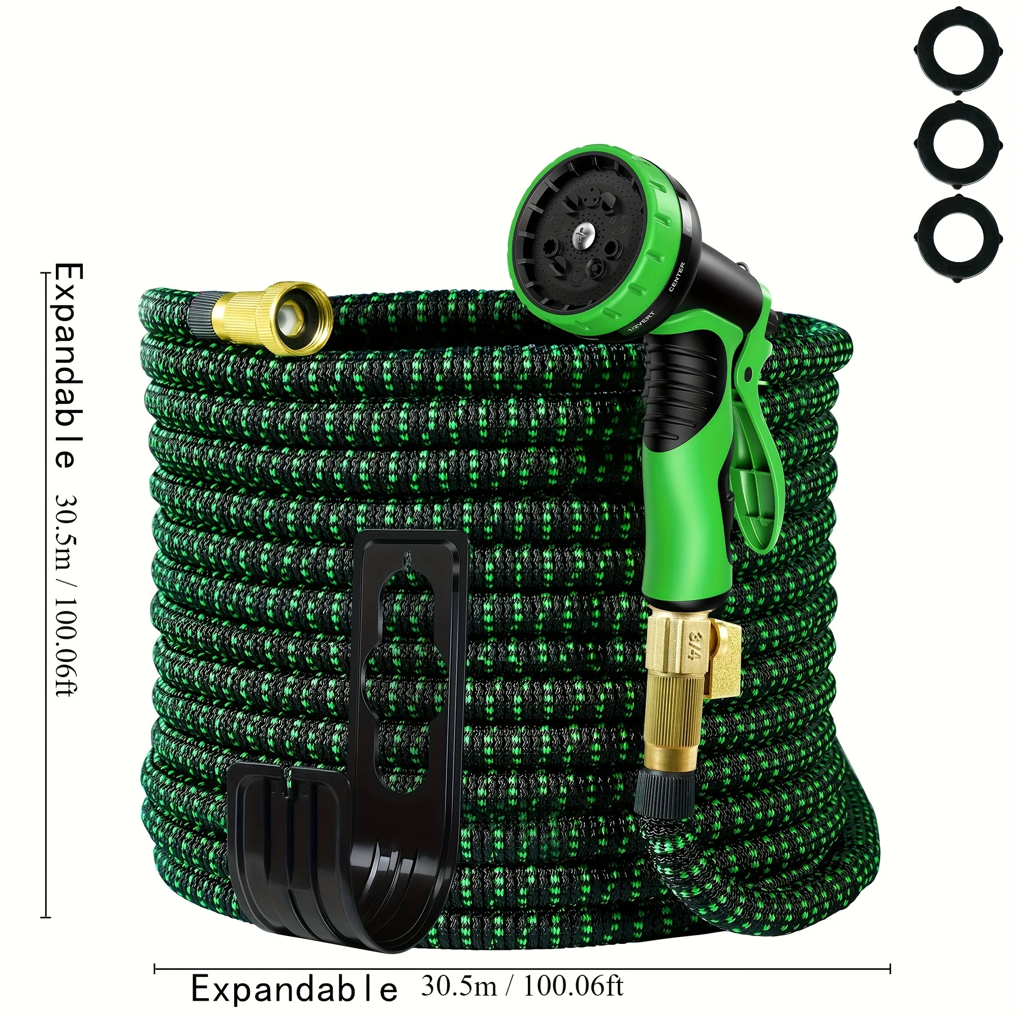Upgrade 100FT Expandable Garden Hose Water Hose with 10-Function High-Pressure Spray Nozzle, Heavy Duty Flexible Hose, 3/4