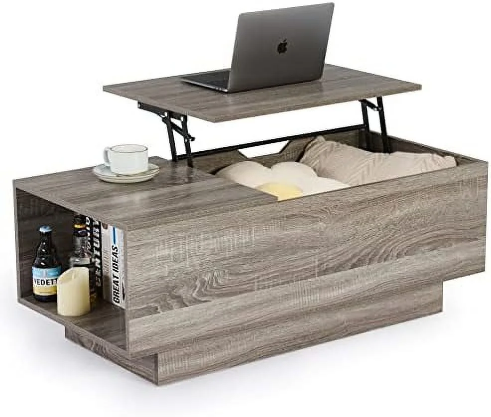 xrboomlife Modern Coffee Table  French Country Farmhouse Coffee Table  40'' Farmhouse Rustic Unfinished Wood Tray Top Vintage Coffee Table for Living Room Dining Room Bedroom Gray