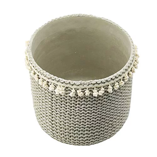 Round Outdoor Planter Baskets with Te x tured Surface and Tassel Trim - 10