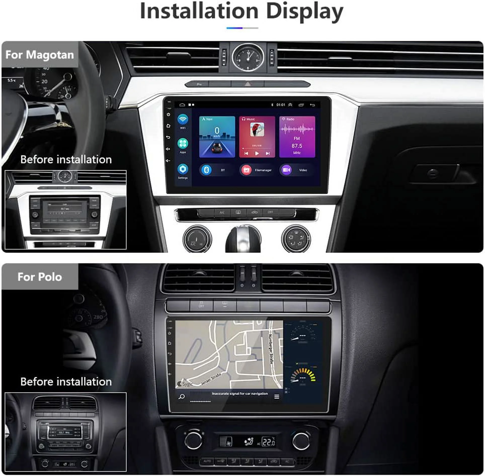 1G+32G Double Din Android 13 Car Stereo with Wireless Carplay Android Auto, 10.1 Inch Touch Screen Car Radio with HiFi/BT/GPS Navigation Support Fastboot Backup Camera WiFi Connection