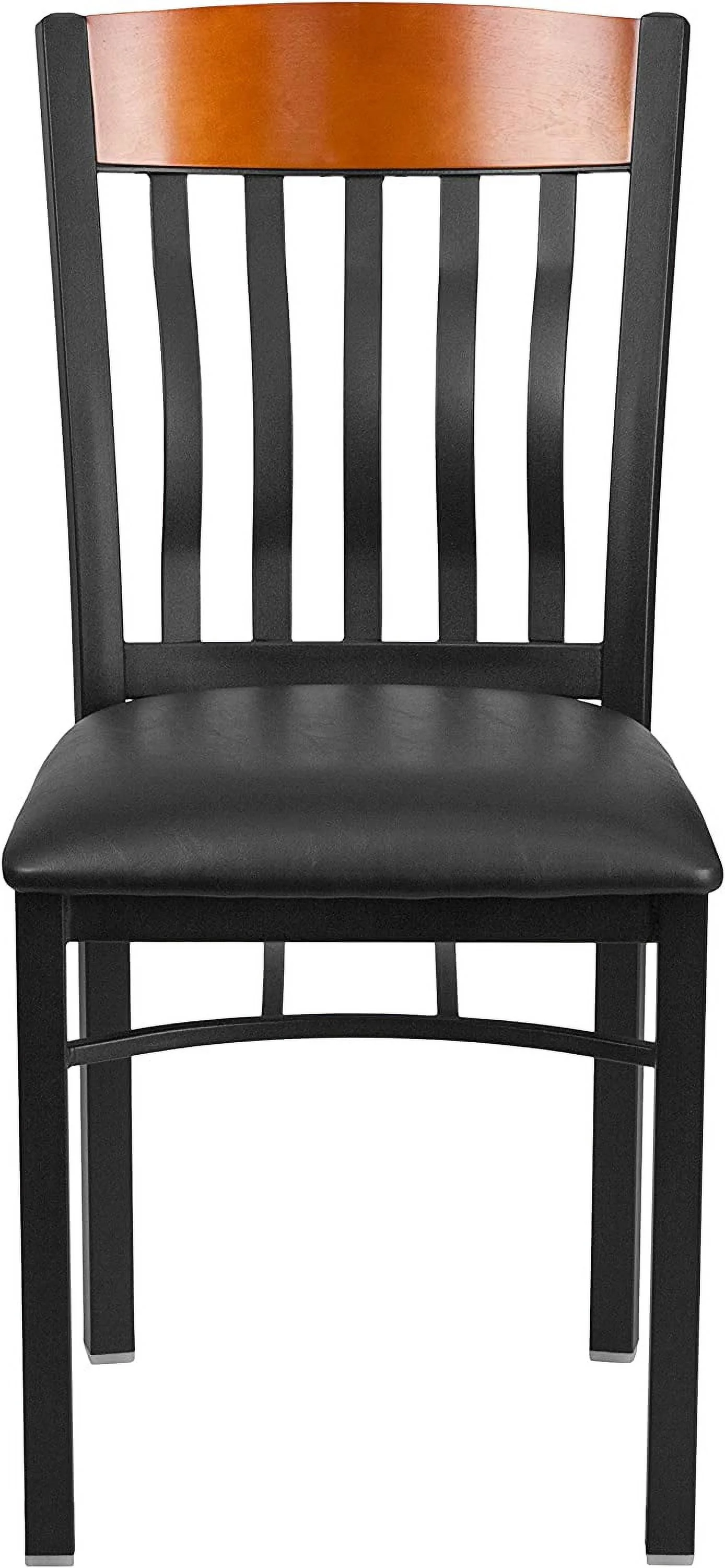 YANPO 2 Pk. Eclipse Series Vertical Back Black Metal and Cherry Wood Restaurant Chair with Black Vinyl Seat