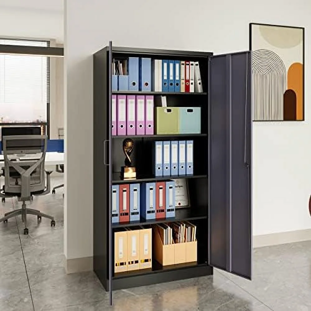 TQJKLFDY Metal Garage  Cabinet  71'' Locking  Cabinet with 2 Doors and 4 Adjustable Shelves  Lockable Metal Cabinet for Office Home Garage Gym School（Gray White） (SC-GW0715)