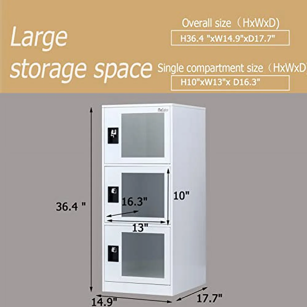 MECOLOR Vertical Single Tier Small Locker with Padlock latche Plastic Door 2 or 3 Compartment Storage for Employee,Home,Office,School,Kids (Full White, G3V)