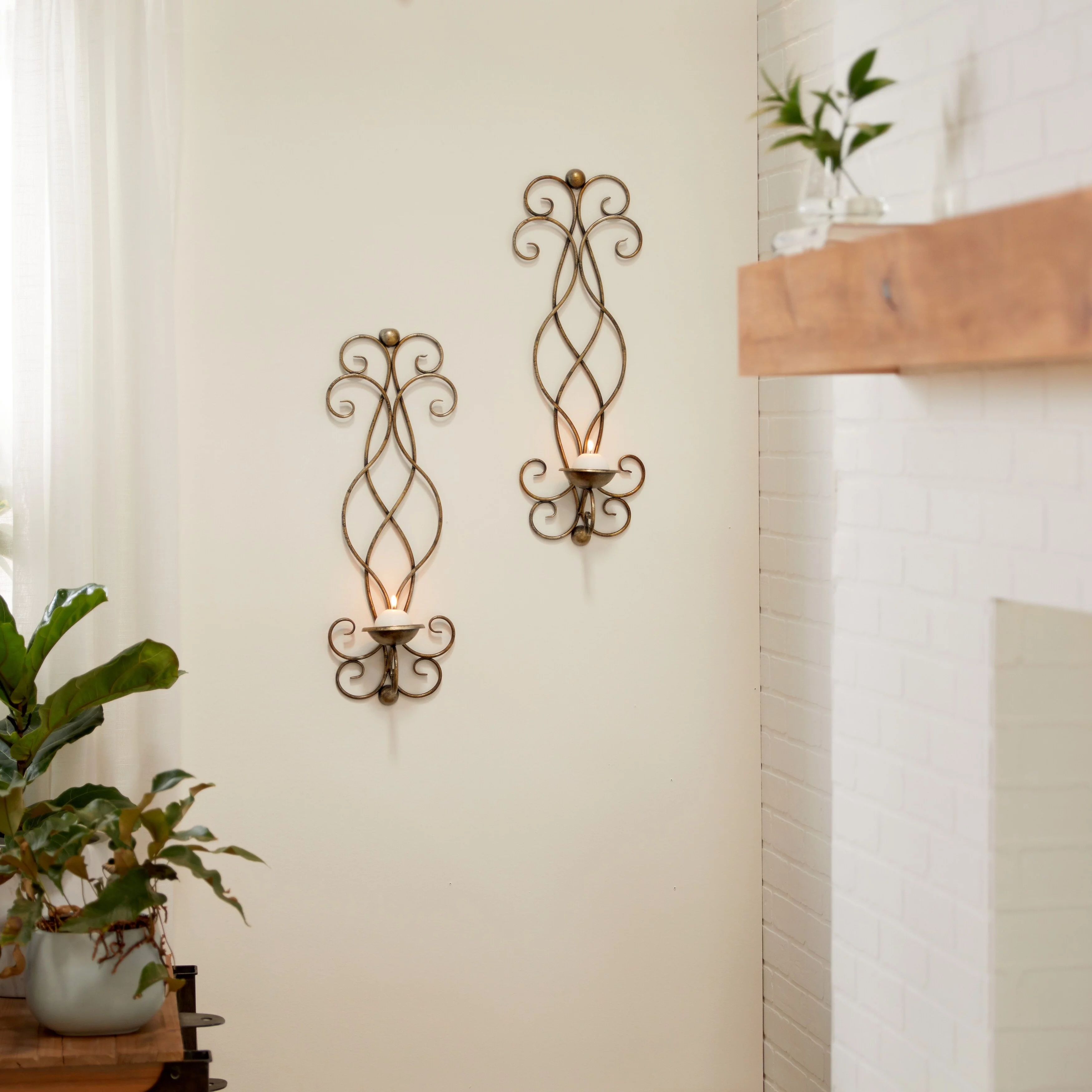 Studio 350 Bronze Metal 2 Candle Wall Sconce (Set of 2) - 25