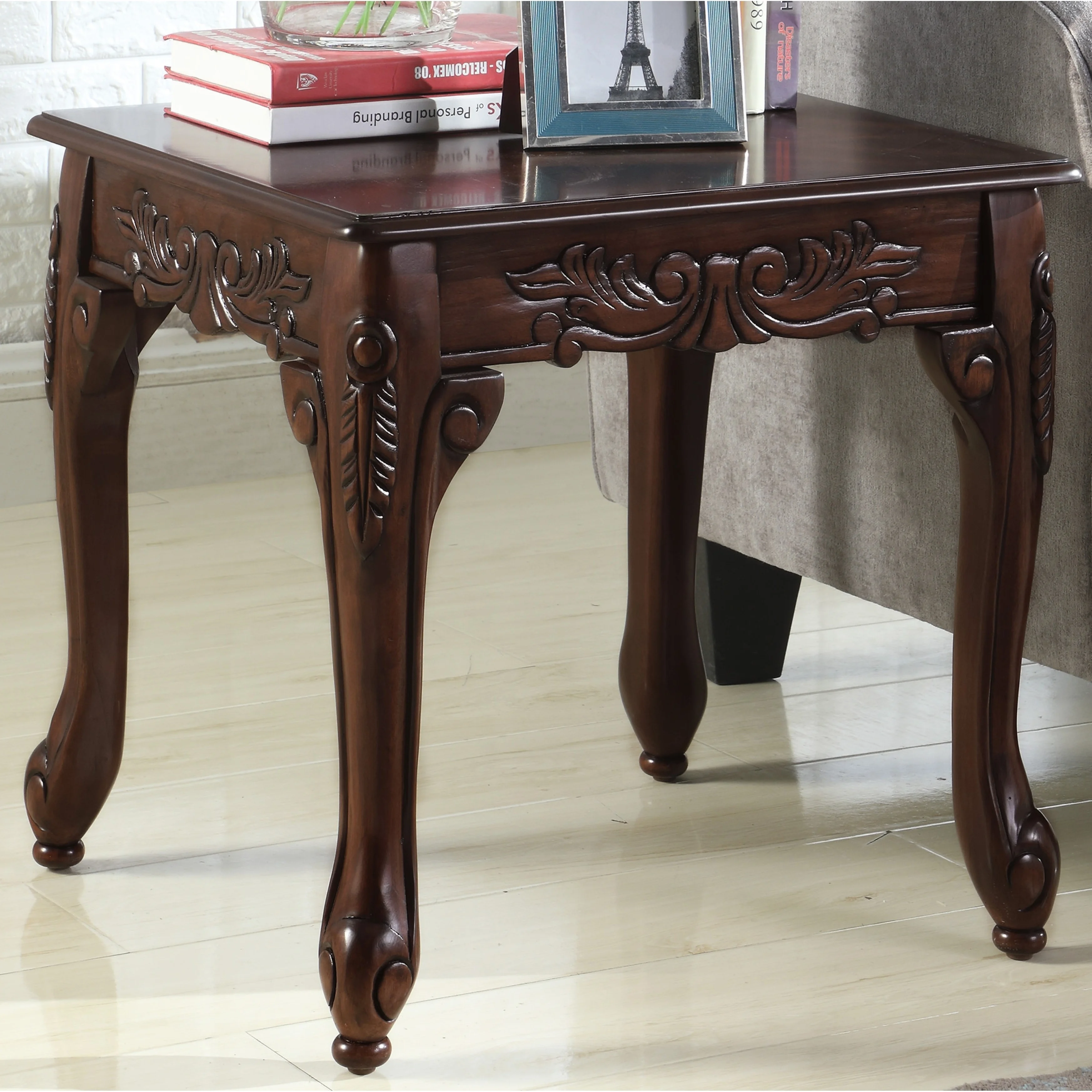 Traditional Ornate Detailing End Table Cherry Cherry Finish