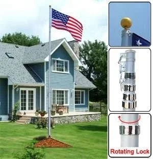 Telescoping 25 Foot Flagpole Kit Aluminum Telescopic Outdoor American Flag Pole