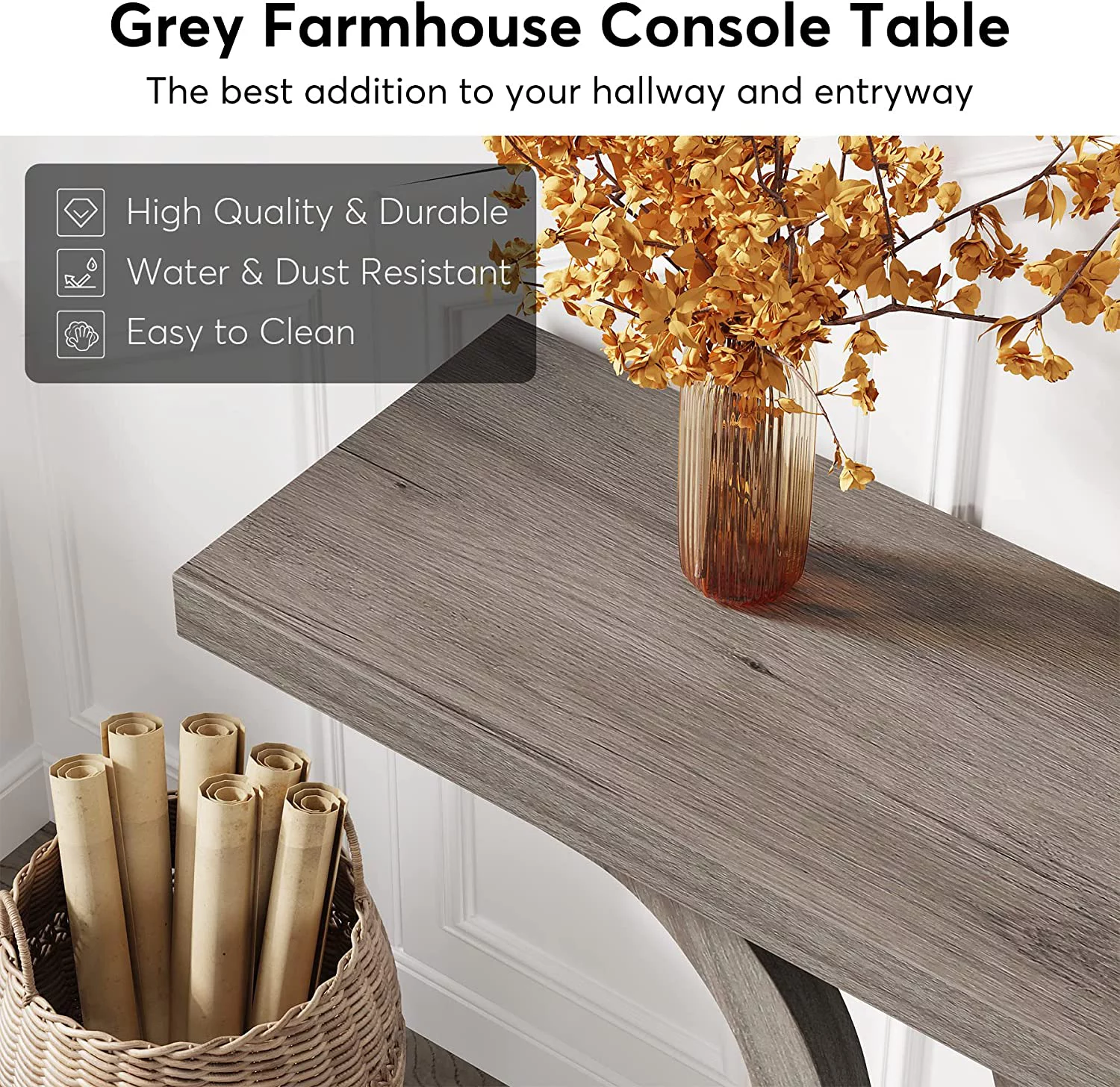 Tribesigns 55 Inch Farmhouse Console Table, Light Grey