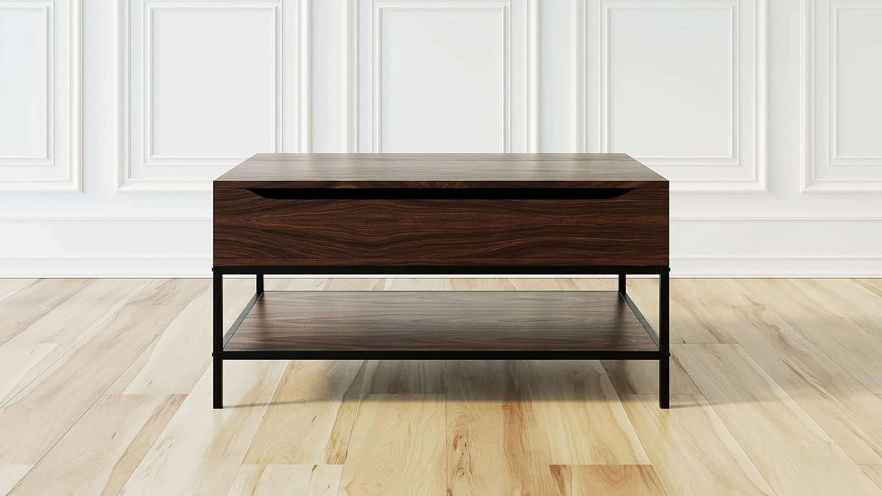 TJUNBOLIFE Flats & Castles Mackenzie 36" Modern Lift Top Coffee Table (Dark Walnut)