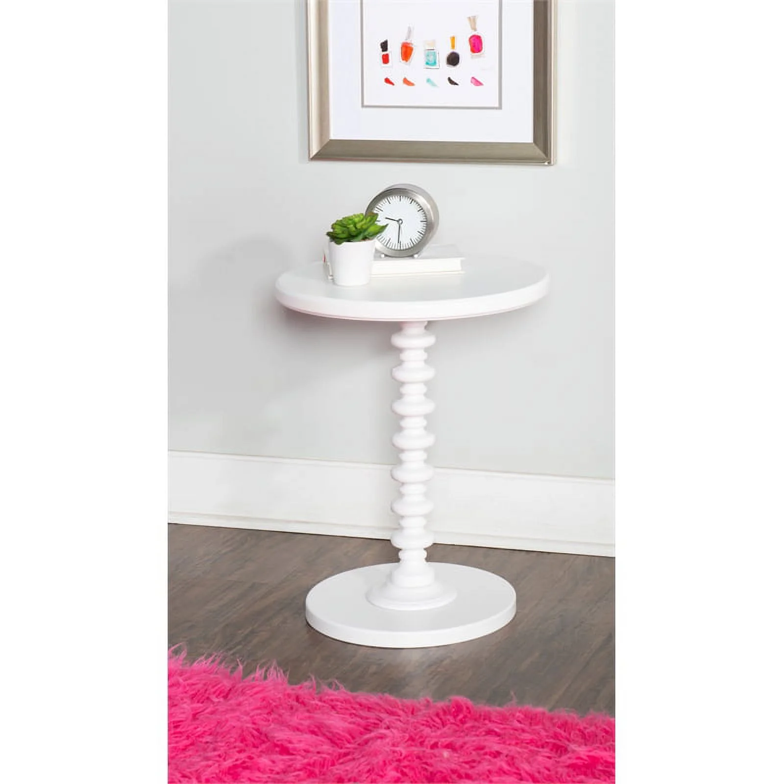 Pemberly Row Traditional Round Spindle Wood Accent Table in White