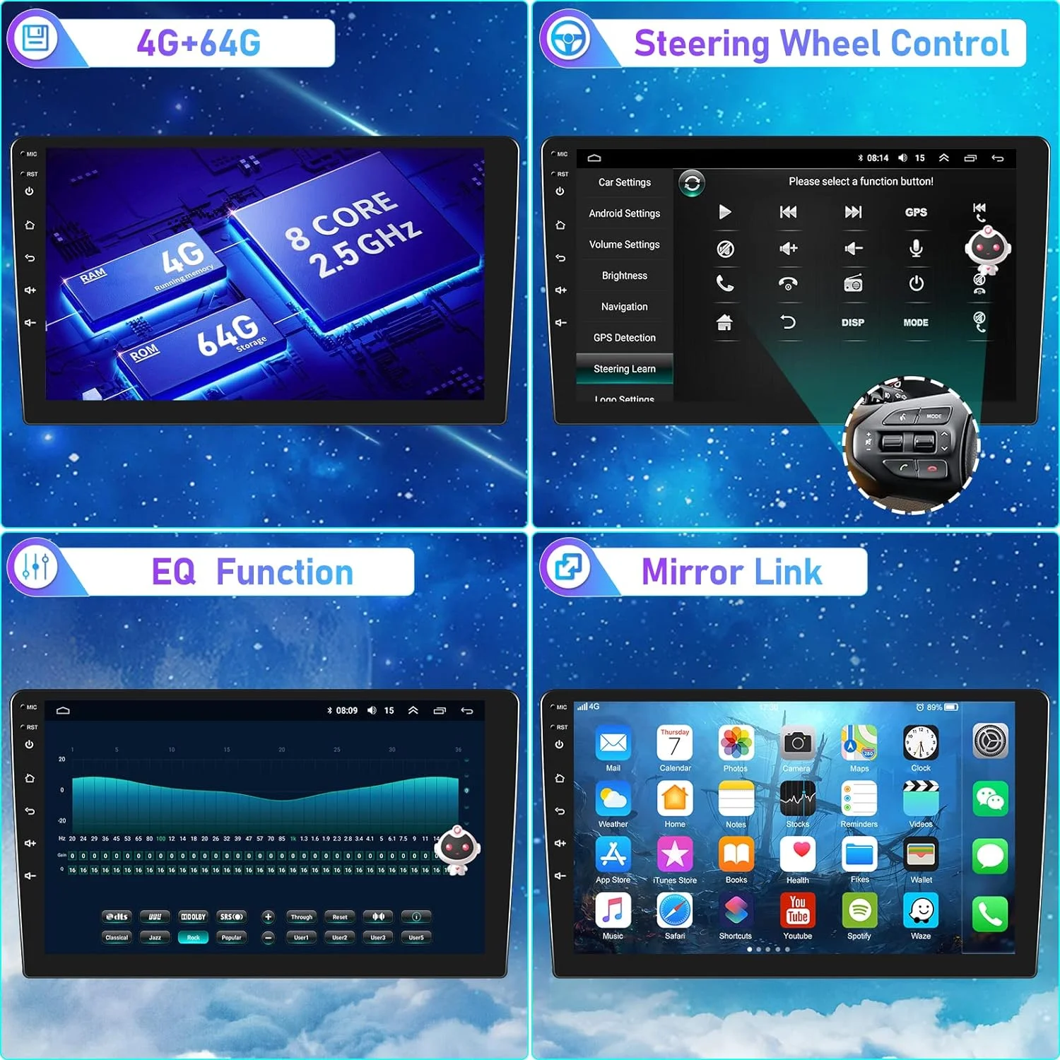 THONZER  Car Stereo Radio for Honda Accord 8th 2008-2013 Android 8 Core Car Stereo 10.1 Inch Touch Screen with CarPlay Android Auto Bluetooth 5.0 GPS Navigation 4G WiFi  Backup Camera（4G+64G）