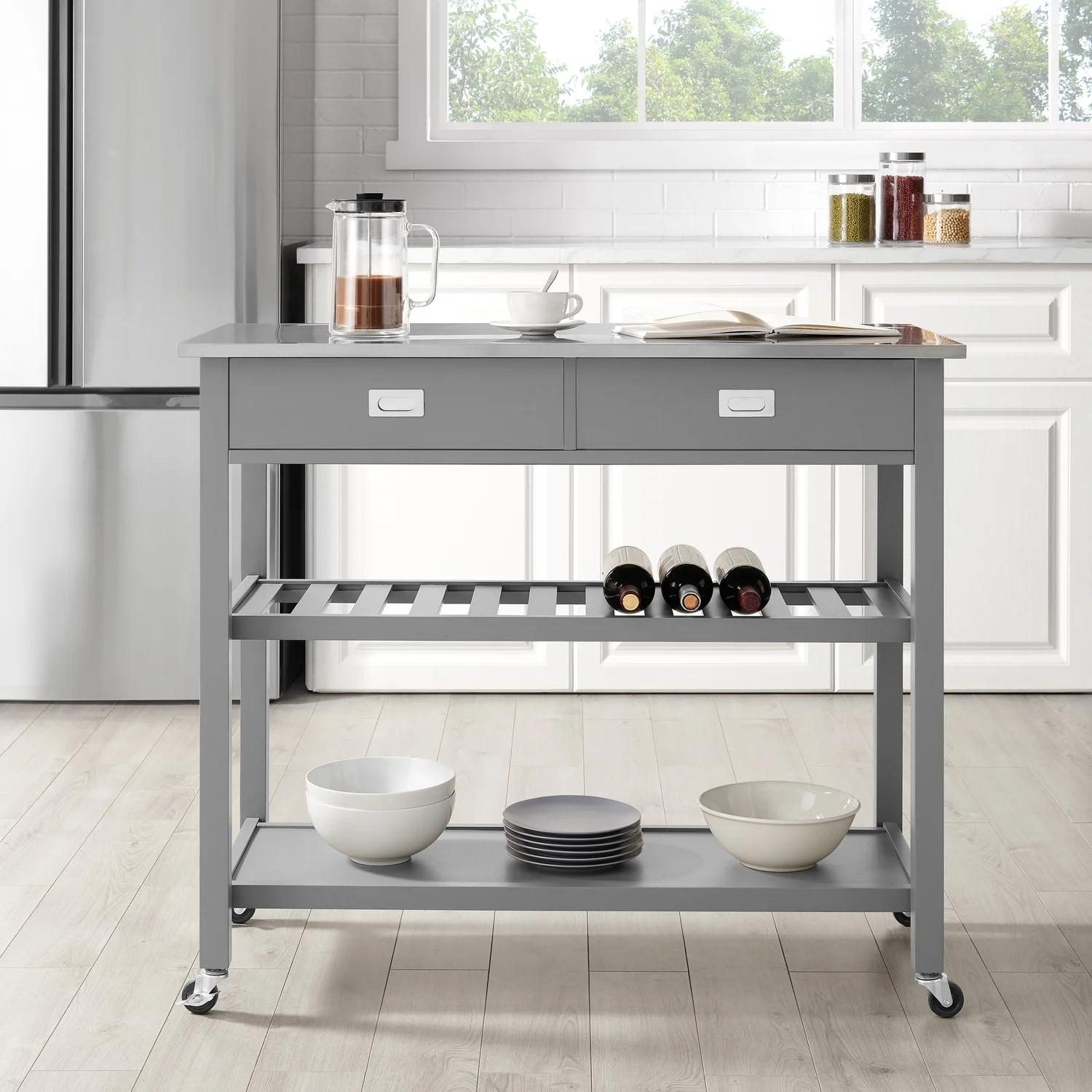 Crosley Chloe Stainless Steel Top Kitchen Cart in Gray