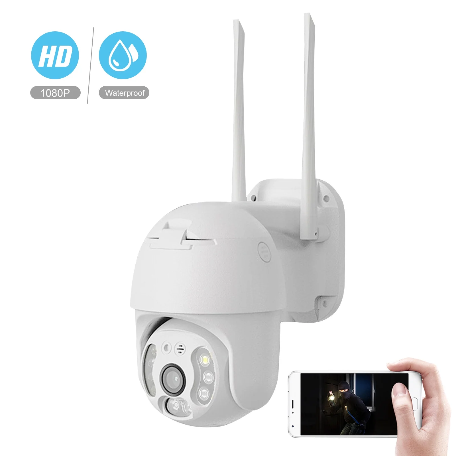 1080P 2.0MP Wireless IP WiFi Camera Dome PTZ HD Security Camera IR-CUT Colorful Night Vision Outdoor Waterproof IP66 ONVIF P2P Phone APP Control Motion Detection for Home Security