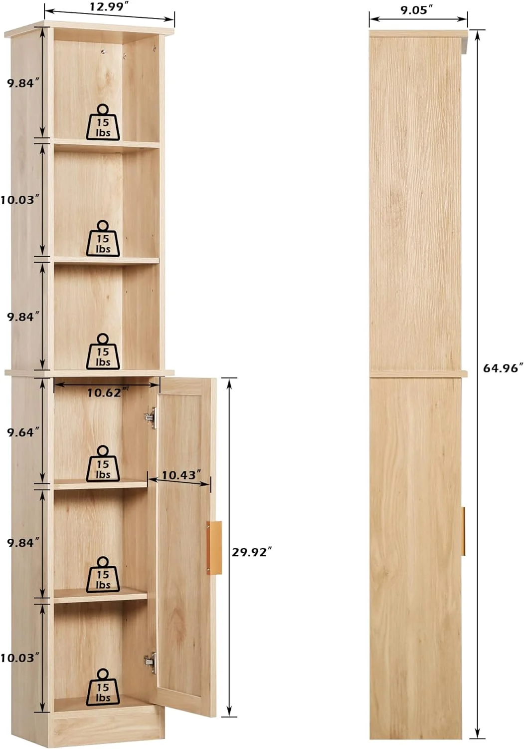 LAZZO 65'' Tall Bathroom Storage Cabinet Organizer