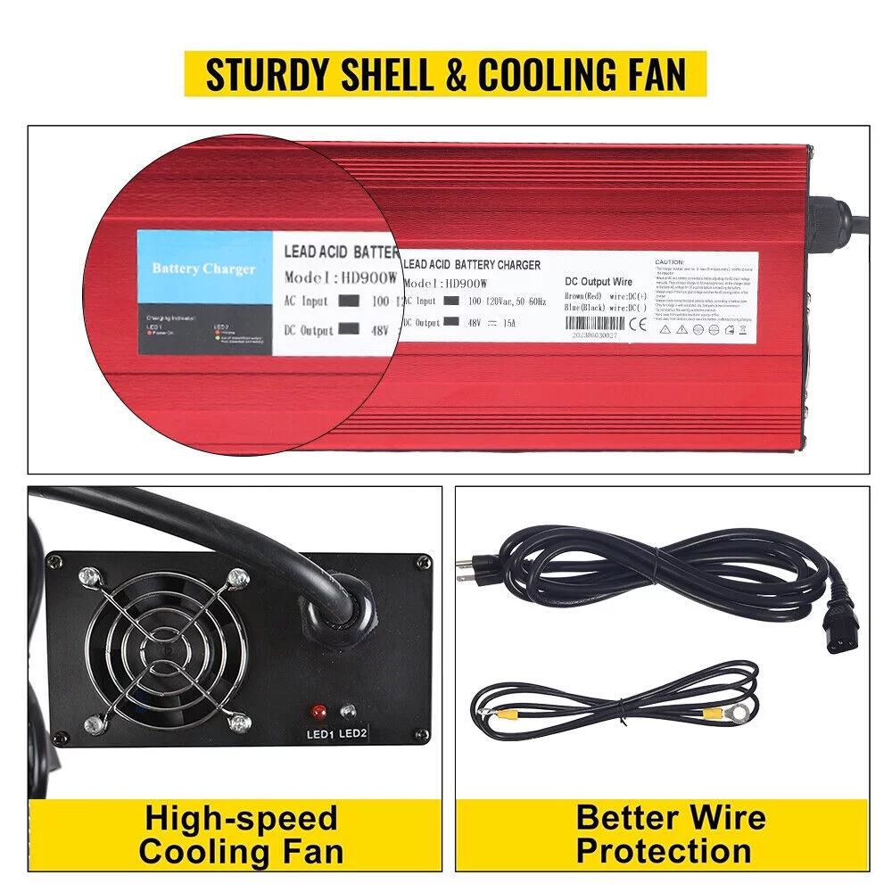 Convenient and Reliable Golf Cart Charger - 48V 15Amp Fast Charging, Trickle Charge Mode - Club Car Compatible
