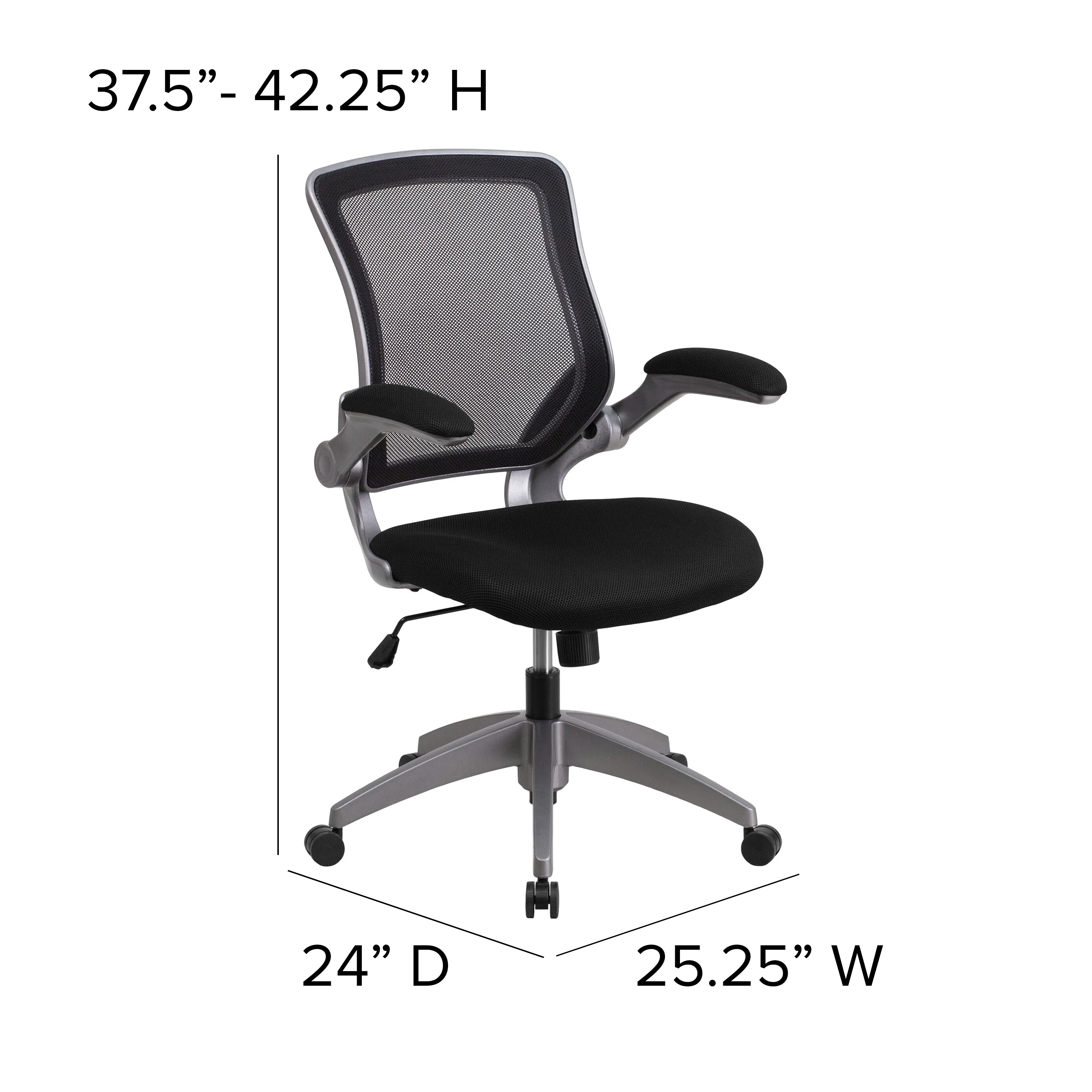 Flash Furniture Mid-Back Black Mesh Swivel Ergonomic Task Office Chair with Gray Frame and Flip-Up Arms