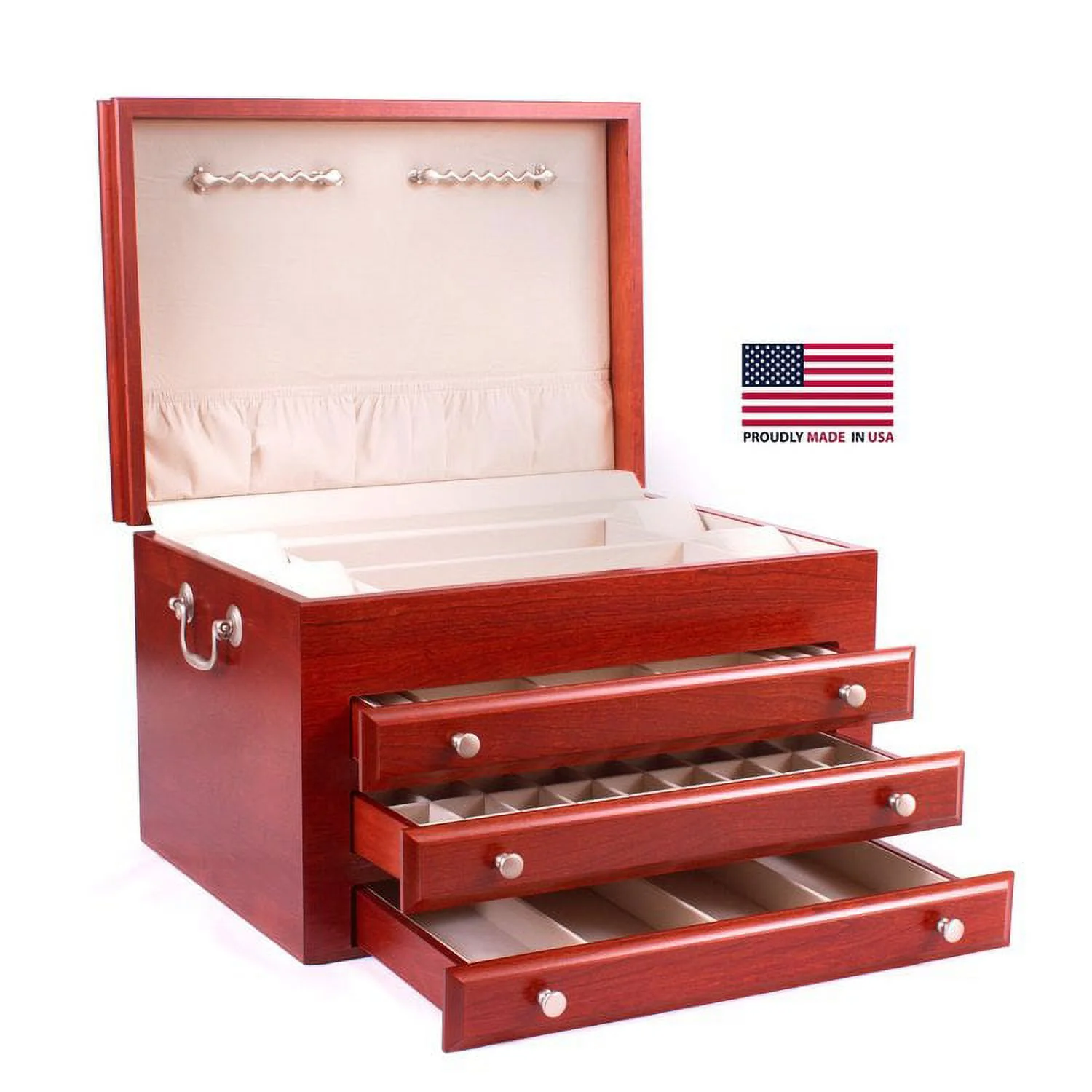 Majestic Jewel Chest, Solid American Cherry Hardwood with Heritage Cherry Finish
