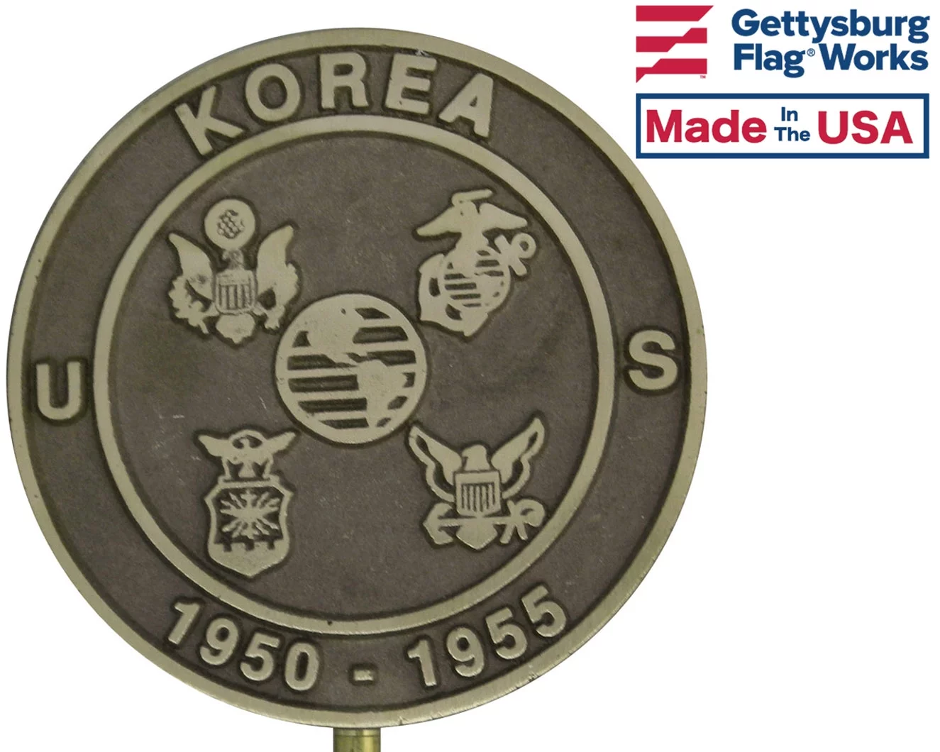 Gettysburg Flag Works Korean War Bronze Veteran Grave Marker for Cemetery, Memorial Flag Holder, Made in USA