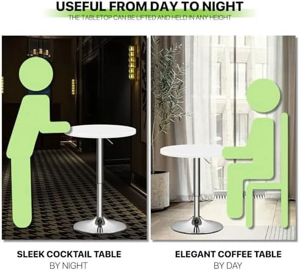 JYHOME 23.5'' Round Adjustable Height Wood  Pub Table Adjustable Range 27.5"-36" Living Room Dining Room  Cocktail Table (White Black)