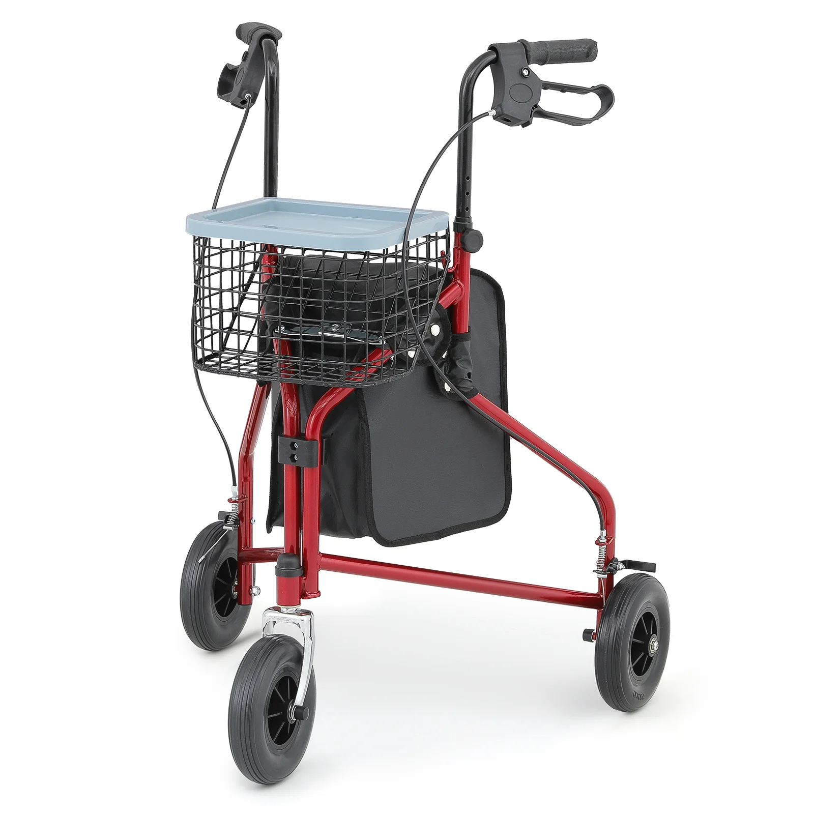 monicare Foldable Rolling Walker for Seniors, 3 Wheels Rollator with w/Oxford Bag & Detachable Basket, 220Ibs Weight Capacity, Red Frame