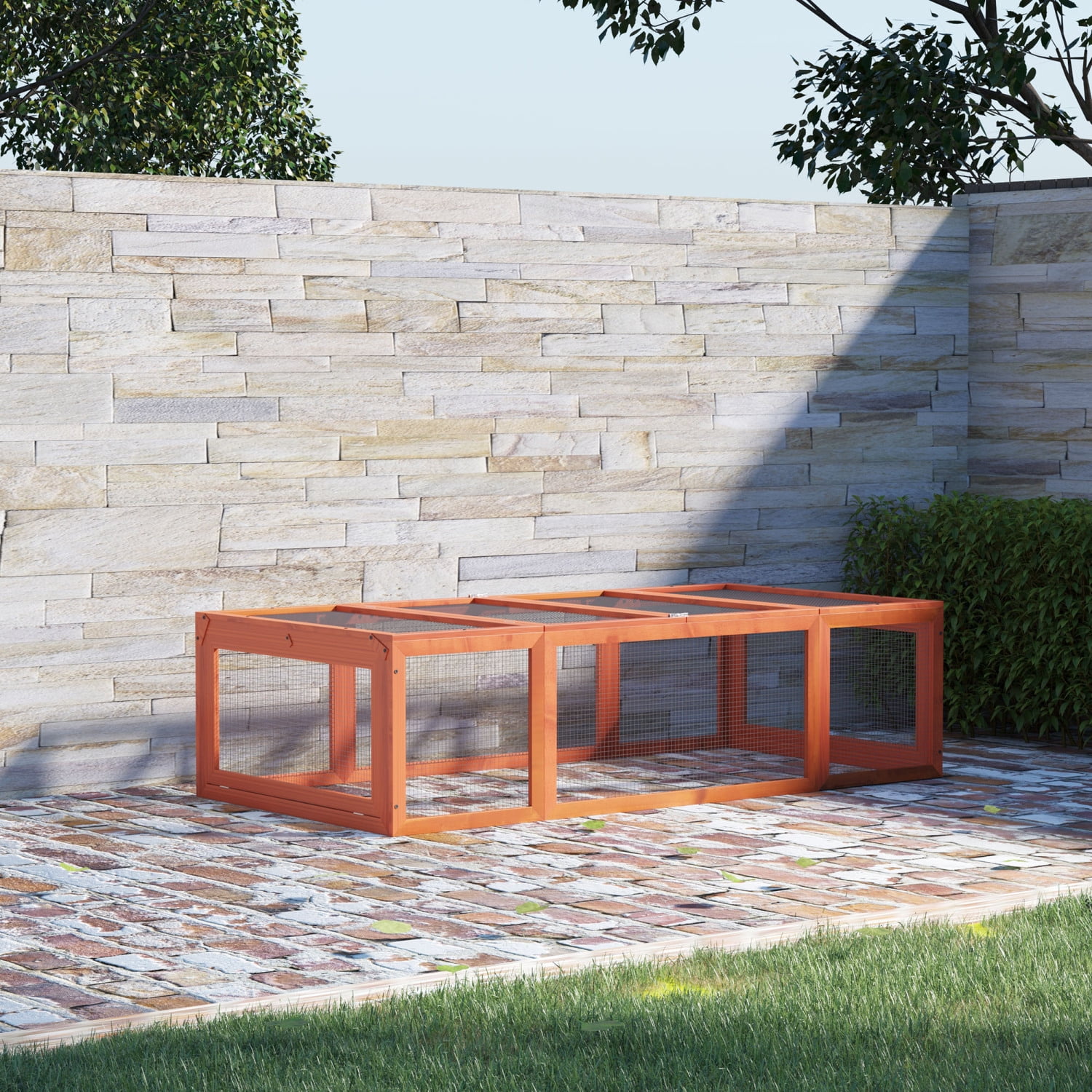 ZJbiubiuHome PawHut Large Wooden Rabbit Hutch Bunny Hutch Small Animal  Enclosure Outdoor Run and Lockable Doors  Natural