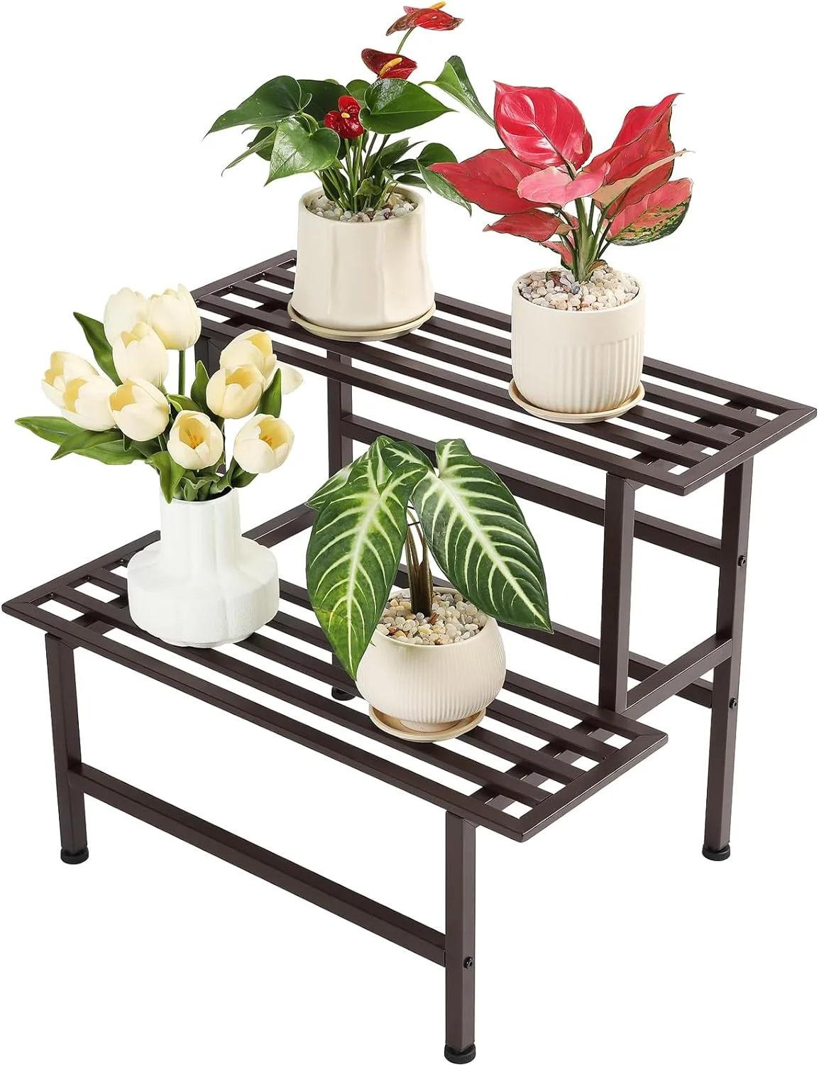 Metal Plant Stand Outdoor Plant Shelf Indoor,2 Tier Heavy Duty Ladder Plant Stands for Multiple Plants,26